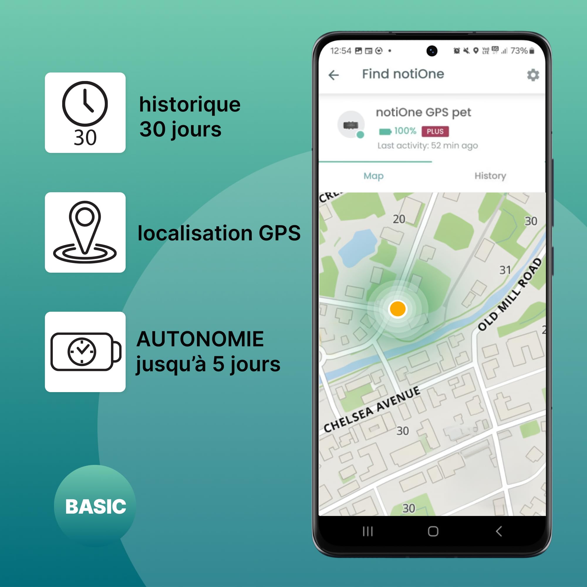 Traceur GPS Pet Basic pour Animaux sans Abonnement | Mini Traceur Chien & Chat, Étanche Collier GPS - Fonctionne dans Un Pays Européen au Choix