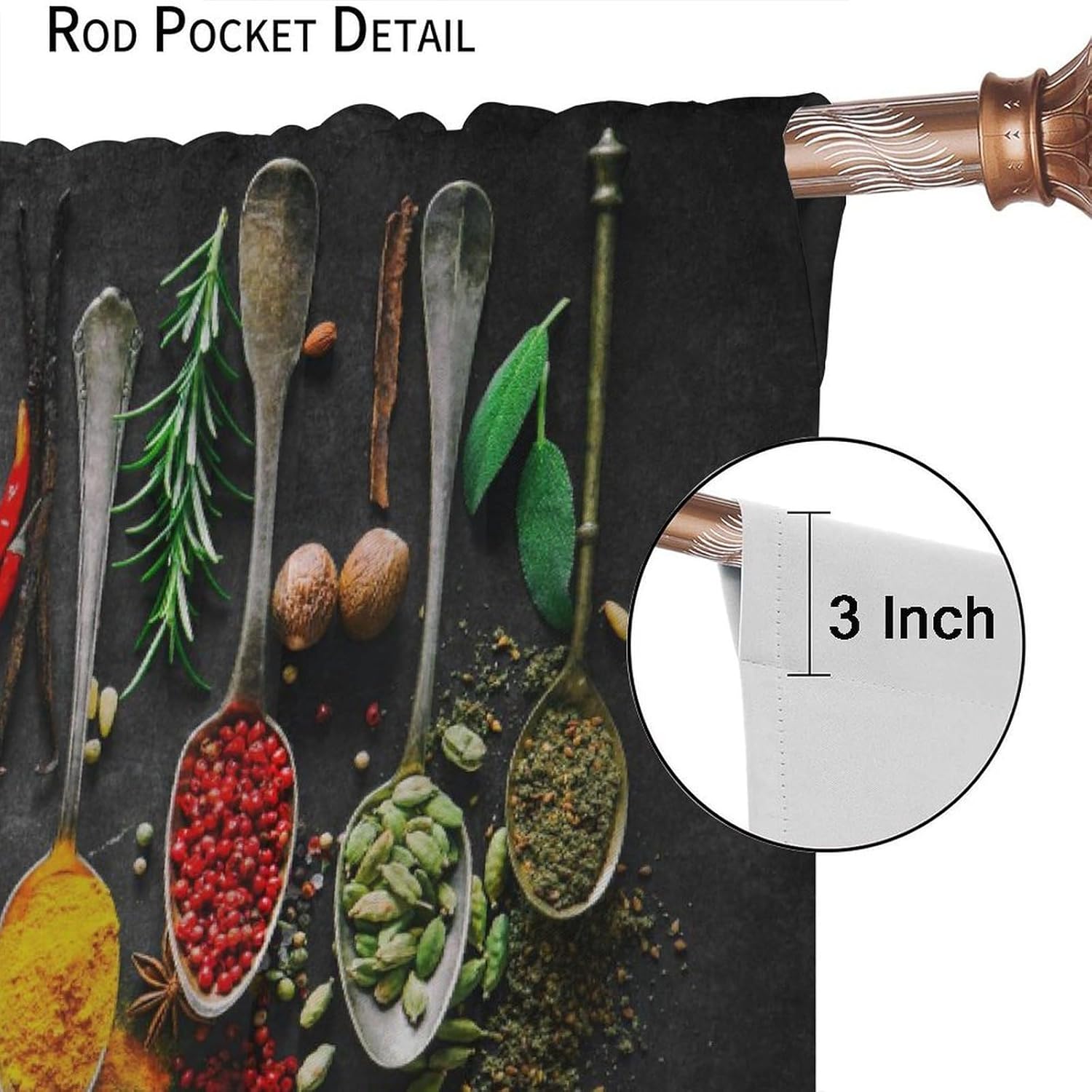 Colorful Spices Kitchen Curtains Cooking Herbs Spices Rustic Art Printed Blackout Rod Pocket Window Treatment Drapes for Living Room Bedroom W26xL84in 2 Panels