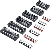 Vista 8 de MILAPEAK Bloque de terminales y tira – 5 bloques de terminales de tornillo de doble fila de 12 posiciones de 600 V 15 A con cubierta + 10 tiras