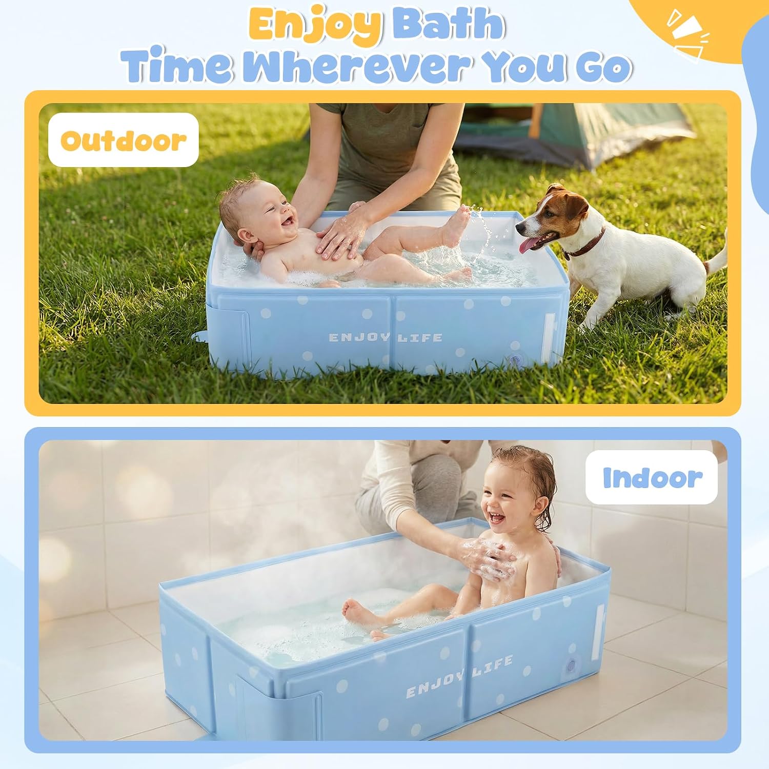 Orzbow Toddler Bathtub, Collapsible Baby Bathtub with Temperature Sticker, Portable Baby Bath Tub for Infant 6 Months+, Easy to Clean, Stable & Durable, Folds to Store, Travel Essentials, Blue