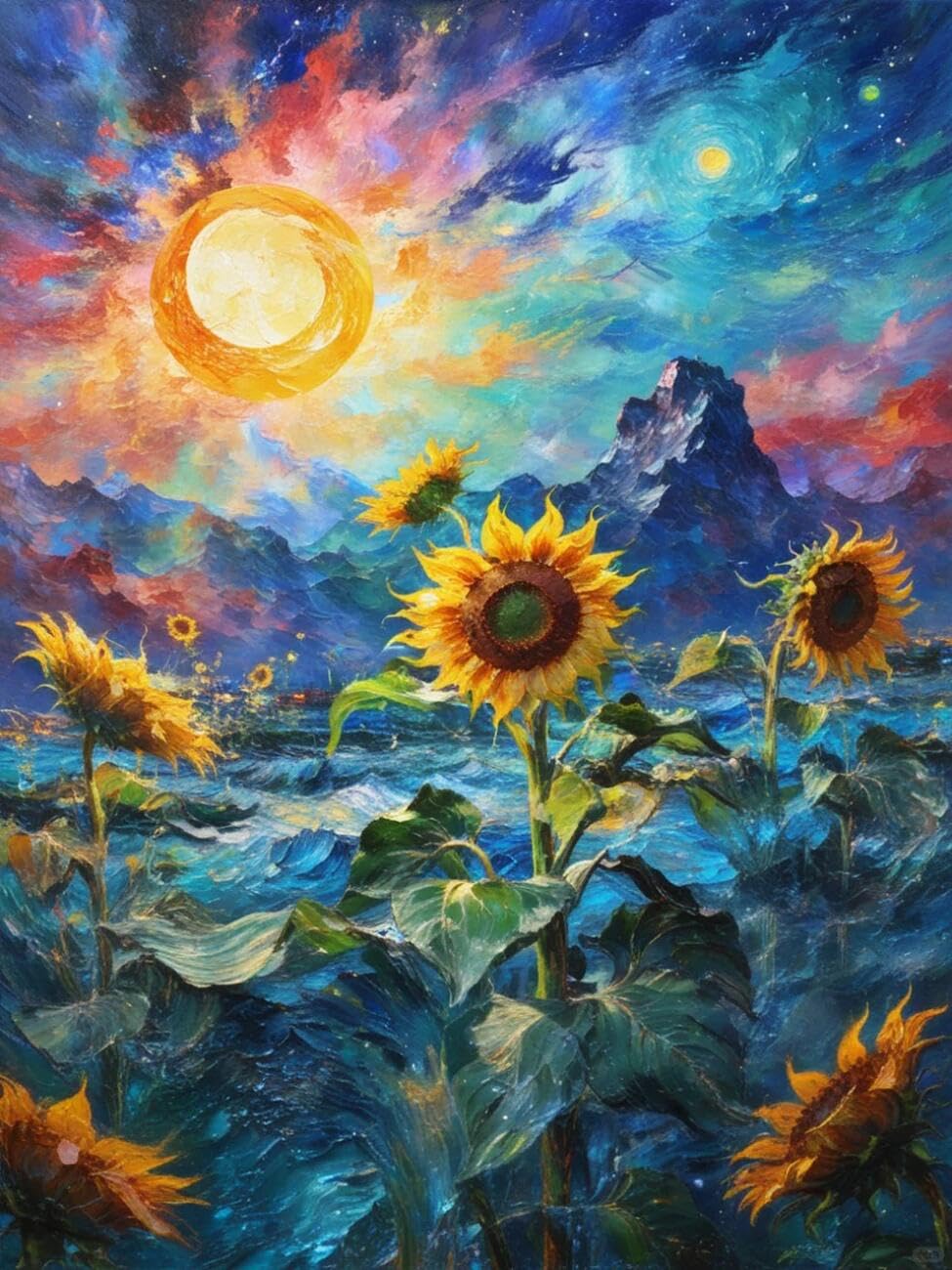 Henypt Cross Stitch Kit Sunflowers and Landscape Flowers DIY Needlepoint Set for Beginners The Elderly with Accessories Handmade DIY/Gifts 14CT 40x50cm