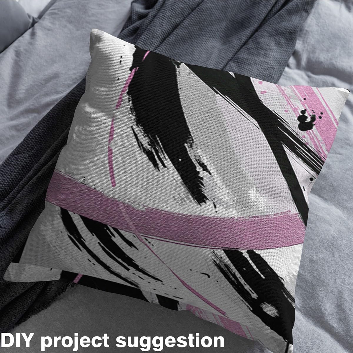 Erosebridal Ink Painting Fabric by The Yard, Chinese Style Waterproof Upholstery Fabric, Modern Watercolor DIY Decorative Fabric, Abstract Aesthetic Indoor Outdoor Fabric, Black Pink White, 3 Yards