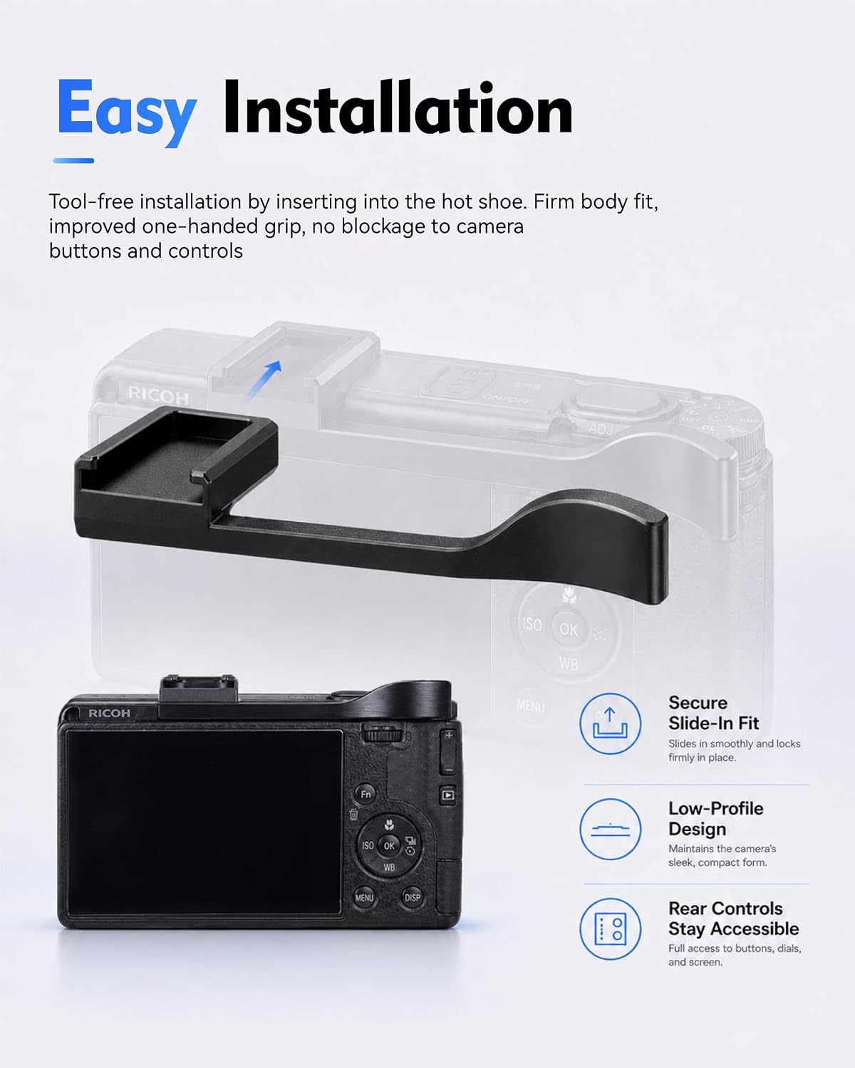 Metal Thumb Grip for Ricoh GR IV / GR4 / GR IV HDF Camera | Hot Shoe Thumb Rest, Aluminum Ergonomic Grip, Secure One-Hand Shooting & Hot Shoe Protection