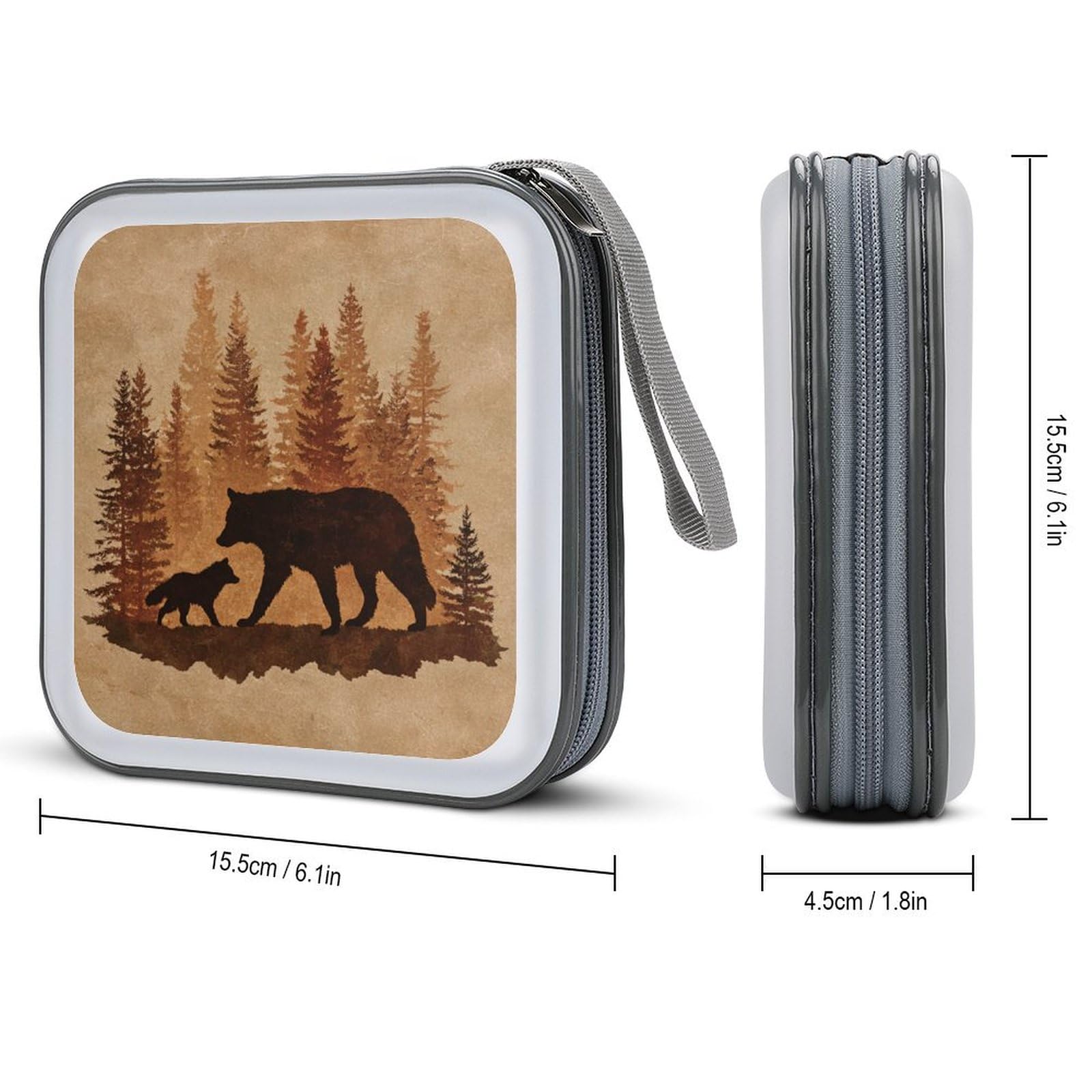 DuduYH Silhouette of Wolf Pine Trees CD Case DVD Storage Case Portable for Car Home Travel