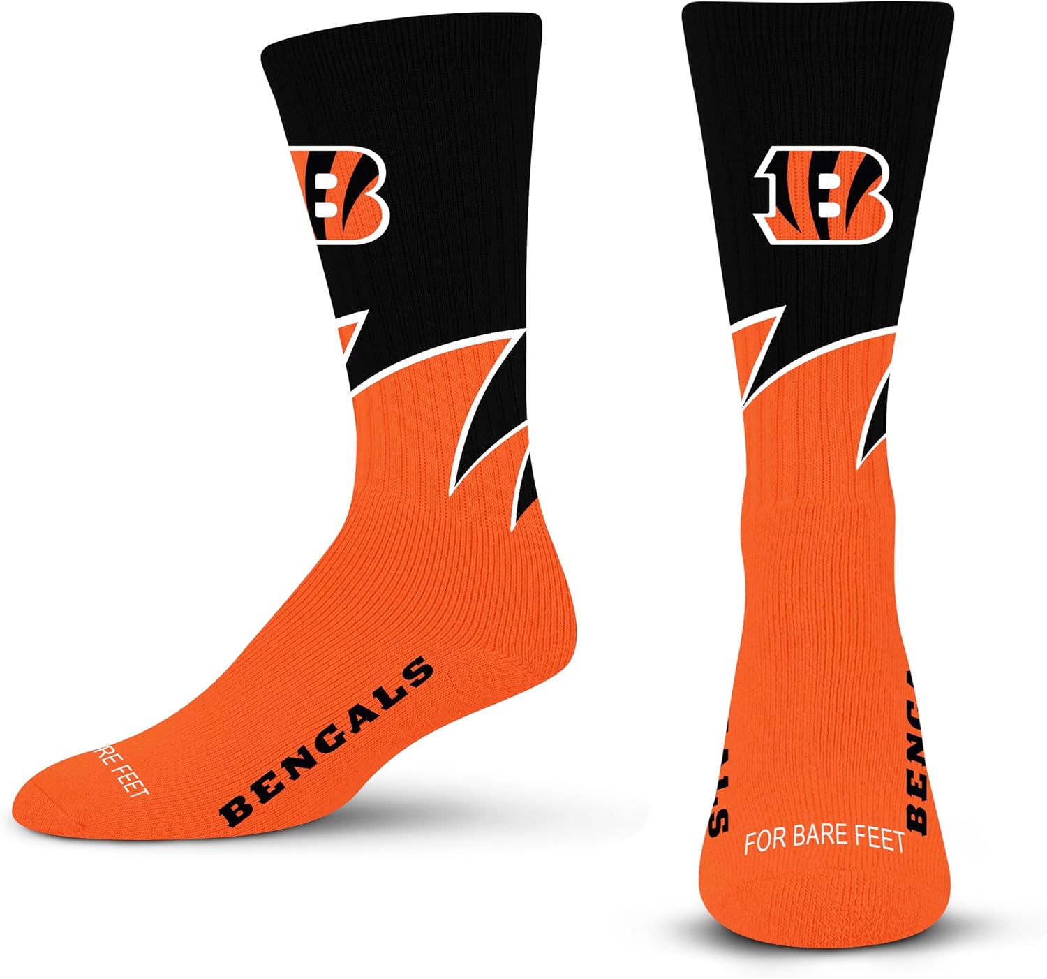 For Bare Feet NFL Unisex Black Wave Crew Sock Nfl Large