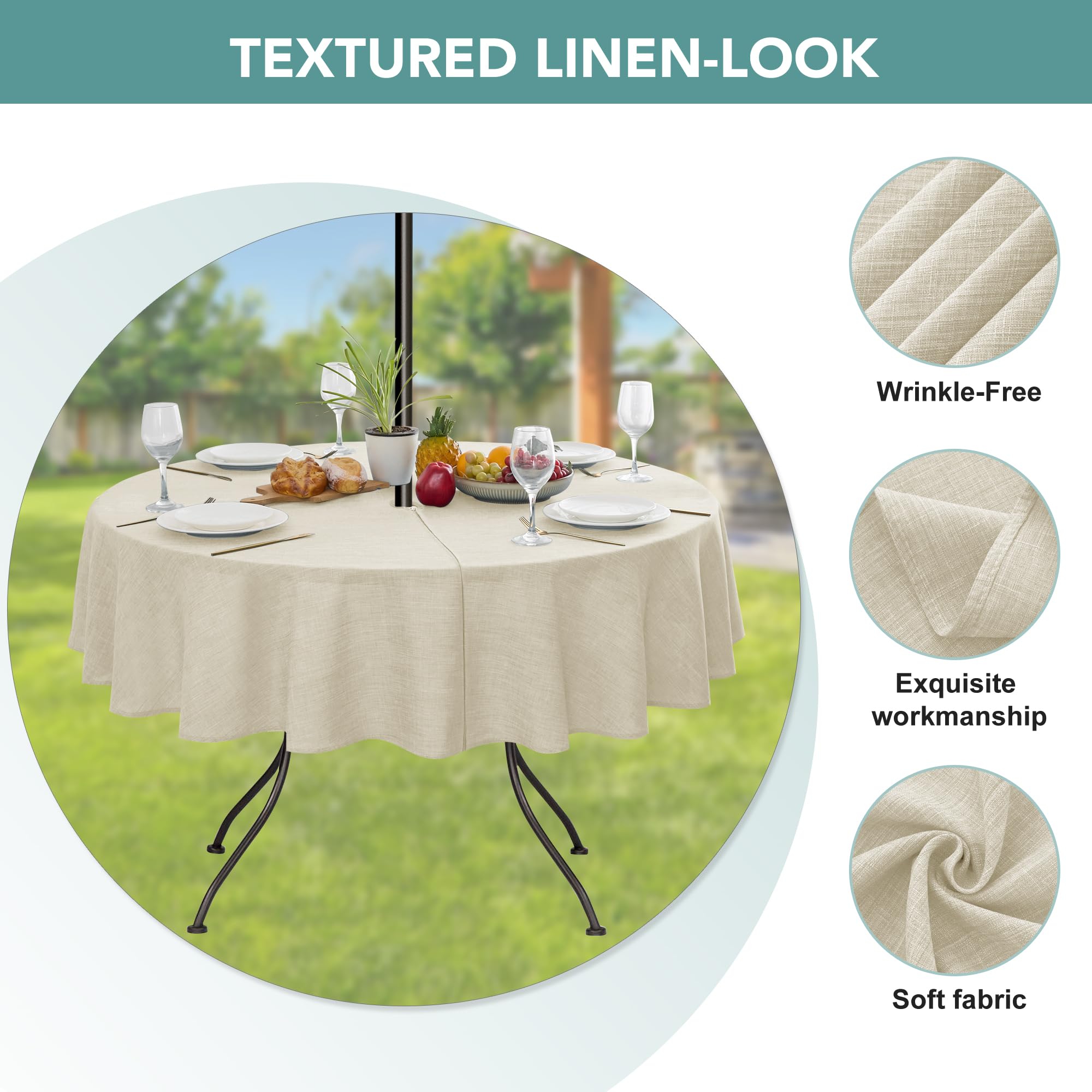 LUSHVIDA Outdoor Tablecloth with Umbrella Hole, Patio Table Cloth Zippered Round 60 Inch - Image 4