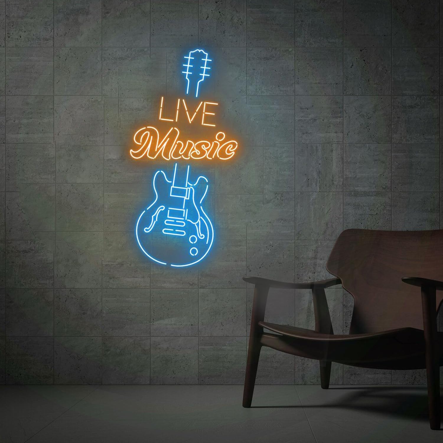 Amazon.co.jp: ライブミュージックギターネオンサイン30インチ大型LED