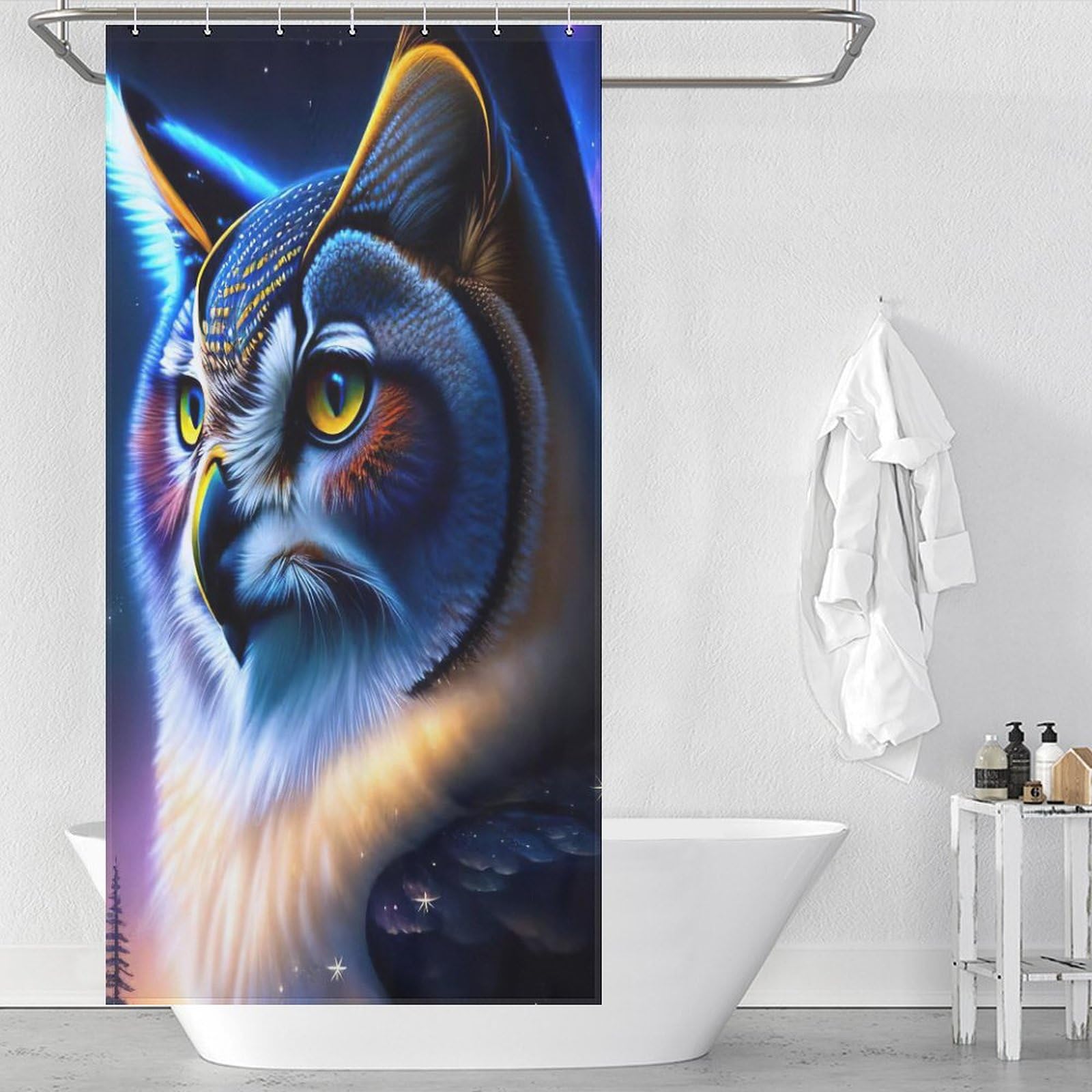 Rideau de douche hibou pour salle de bain enfant tissu lavable 92x183cm