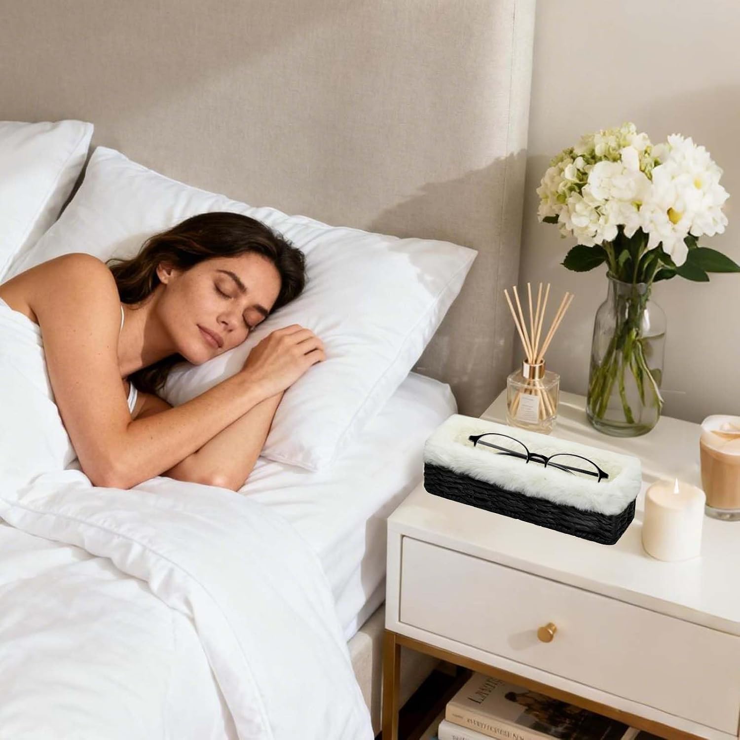 Anti-scratch Plush Lined Eyelasses Holder Stand Tray for Nightstand Desk