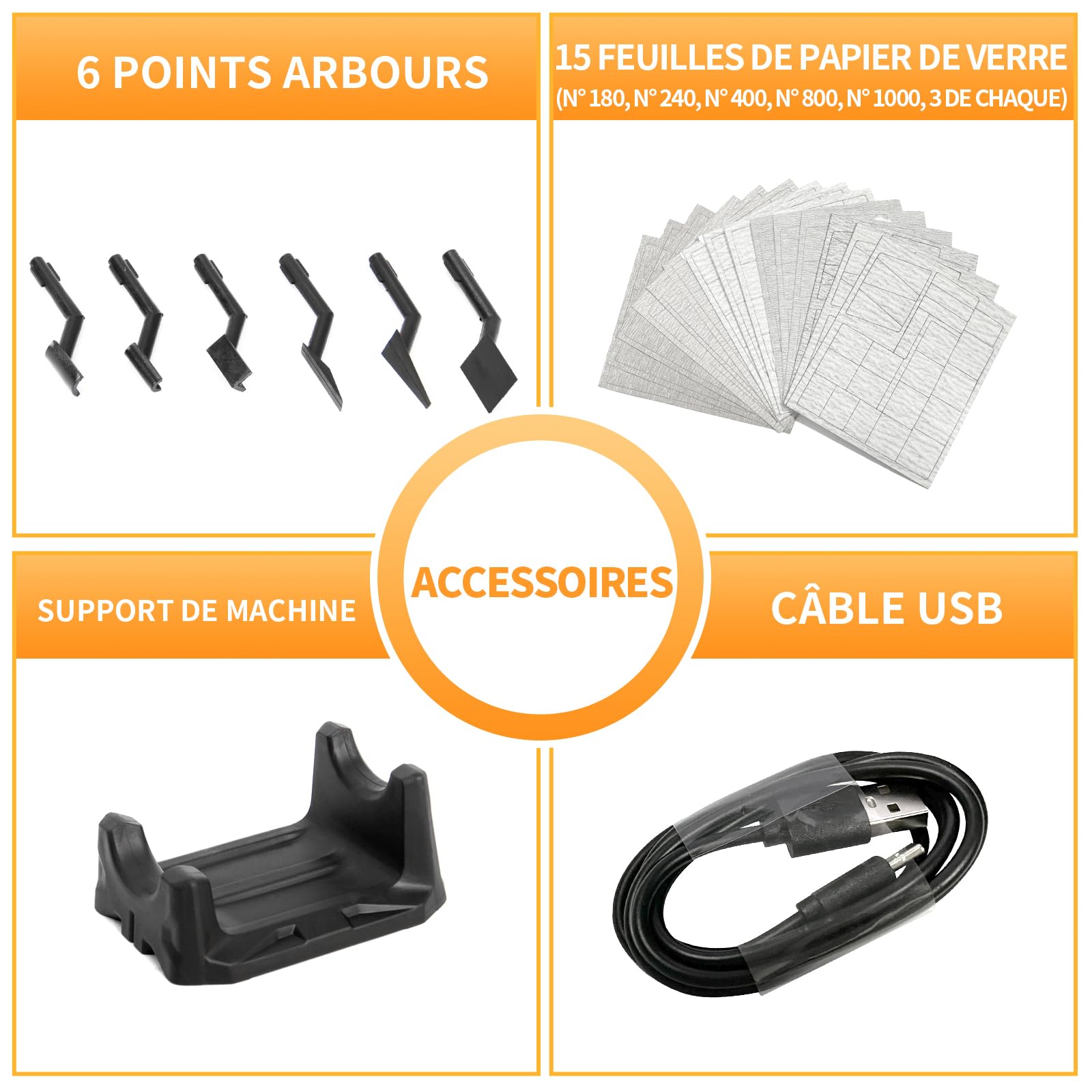 Ponceuse à mouvement alternatif,vitesse variable et recharge USB avec éclairage LED,ponceuse stylo avec 6 têtes de ponçage,idéale pour le ponçage,le polissage (Bleu)