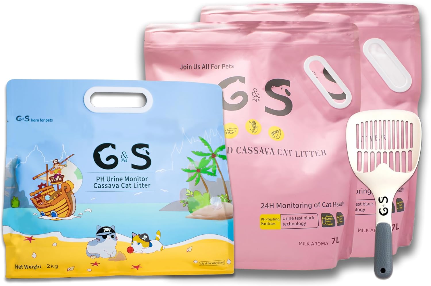 G&S Tofu Cat Litter,Non-Stick,Urine Test Clumping,Flushable,Ultra Absorbent and Fast Drying,Natural Ingredients Litter,Solubility in Water,Really Dust-Free,Less Scattering (15lb) with Cat Litter Scoop