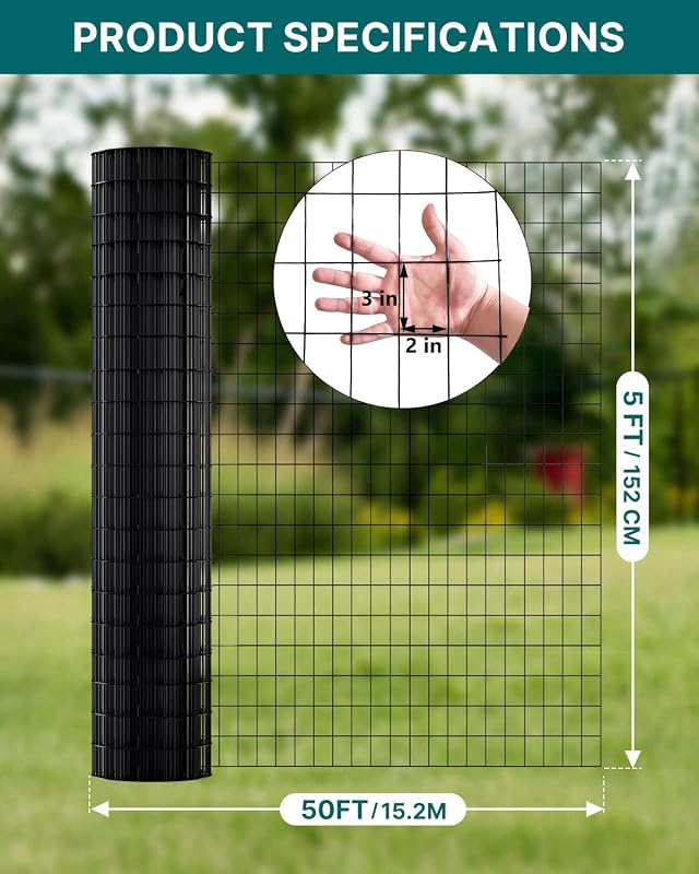 ARIFARO Rolă de gard din plasă de sârmă 1,5 m x 15 m, acoperire PVC 2 mm, ochiuri 5 x 7,5 cm, plasă de sârmă zincată termic pentru câini, găini, iepuri