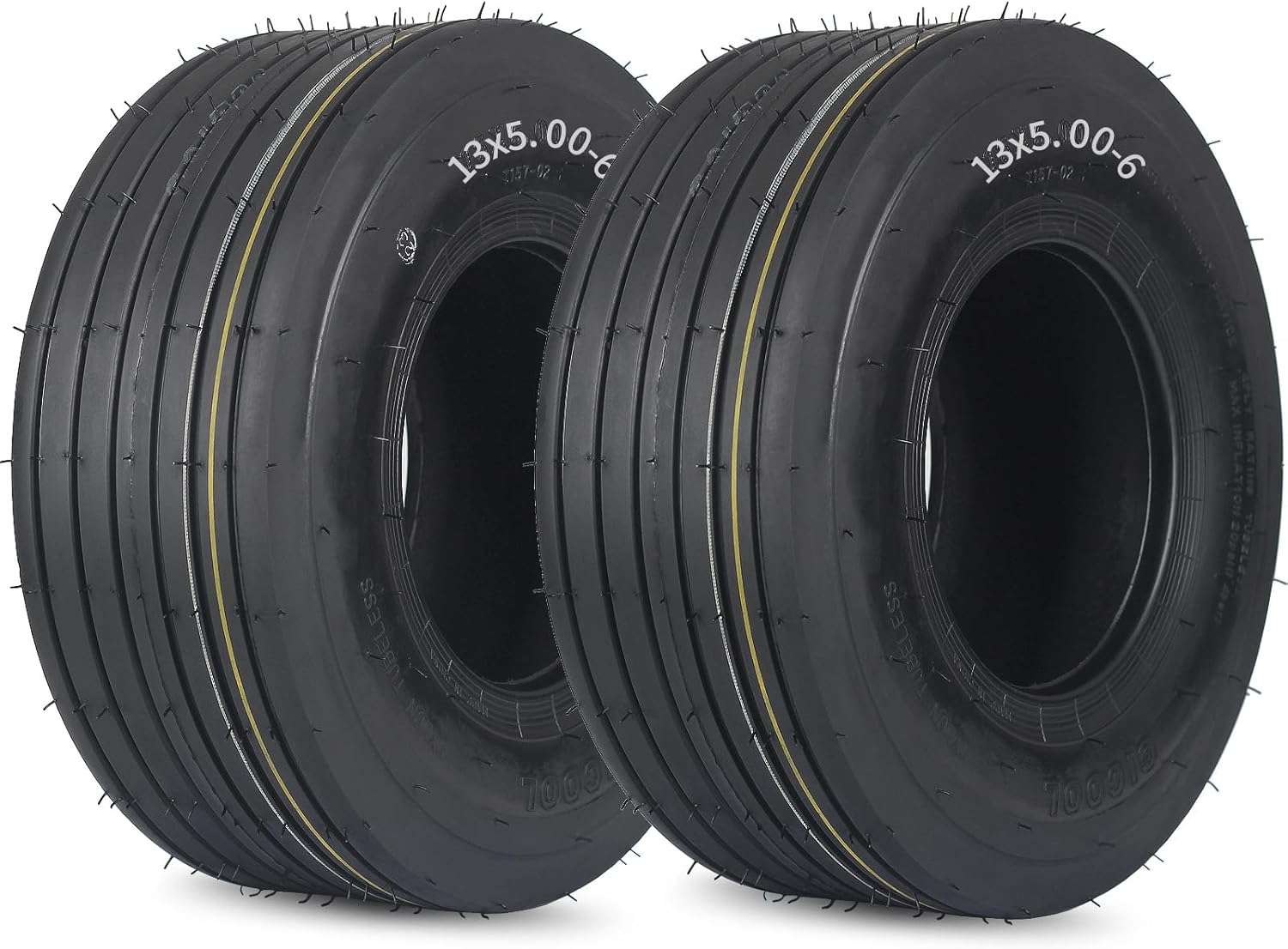 GICOOL (2 Pack) 13x5.00-6 Tubeless Lawn Mower Tires, 13x5.00-6 Riding Lawnmower Straight Rib Tread, 4 Ply
