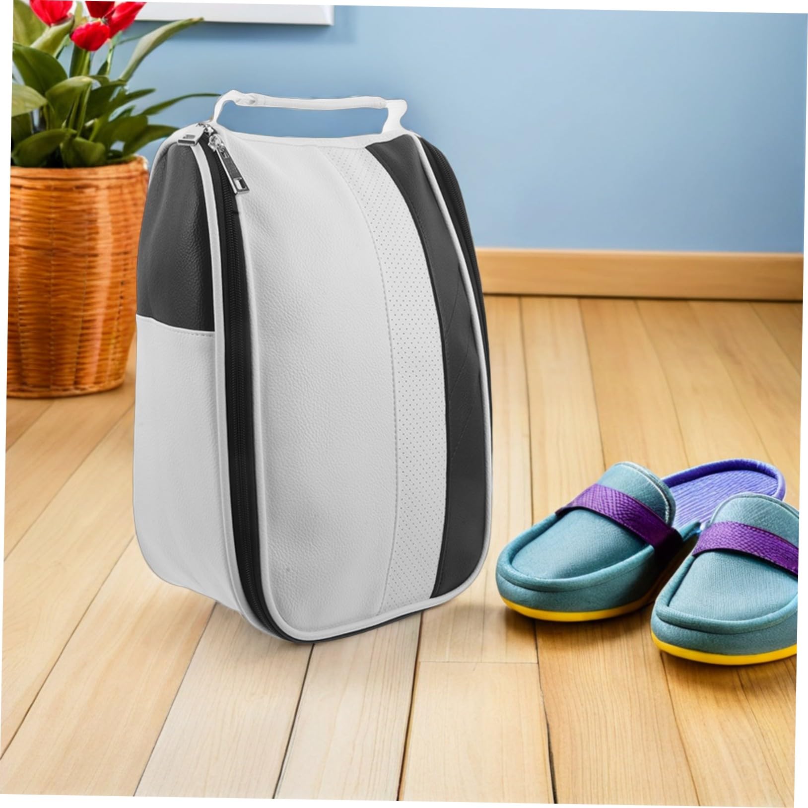 MAGICLULU Atmungsaktive Golfschuhtasche aus Kunstleder mit Reißverschluss Staubschutz und Tragegriff Kompakter Organizer für Golfschuhe für Outdoor Sport Reisen und Aufbewahrung