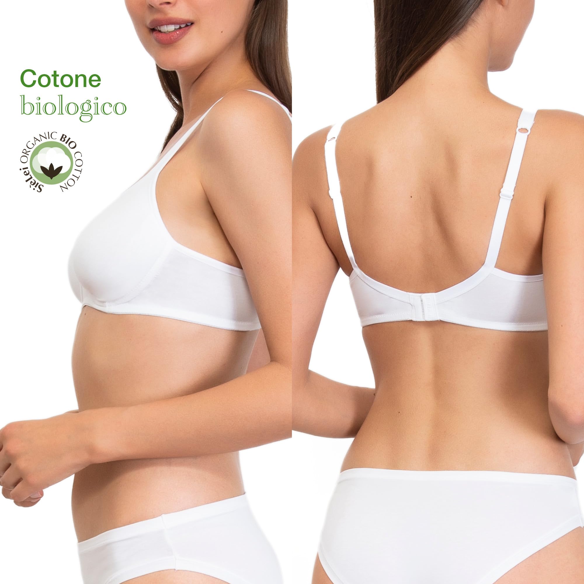 SÌèLEI, Reggiseno Semi-Imbottito Senza Ferretto, Realizzato in Cotone Biologico, 100% Naturale, Designed in Italy