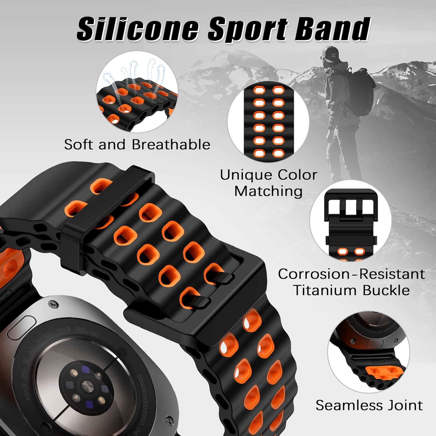 Sport Silicone Bands Compatible for Samsung Galaxy Watch Ultra 47mm (2025/2024), Breathable Wristband Waterproof Replacement Soft Silicone Strap for Men Women