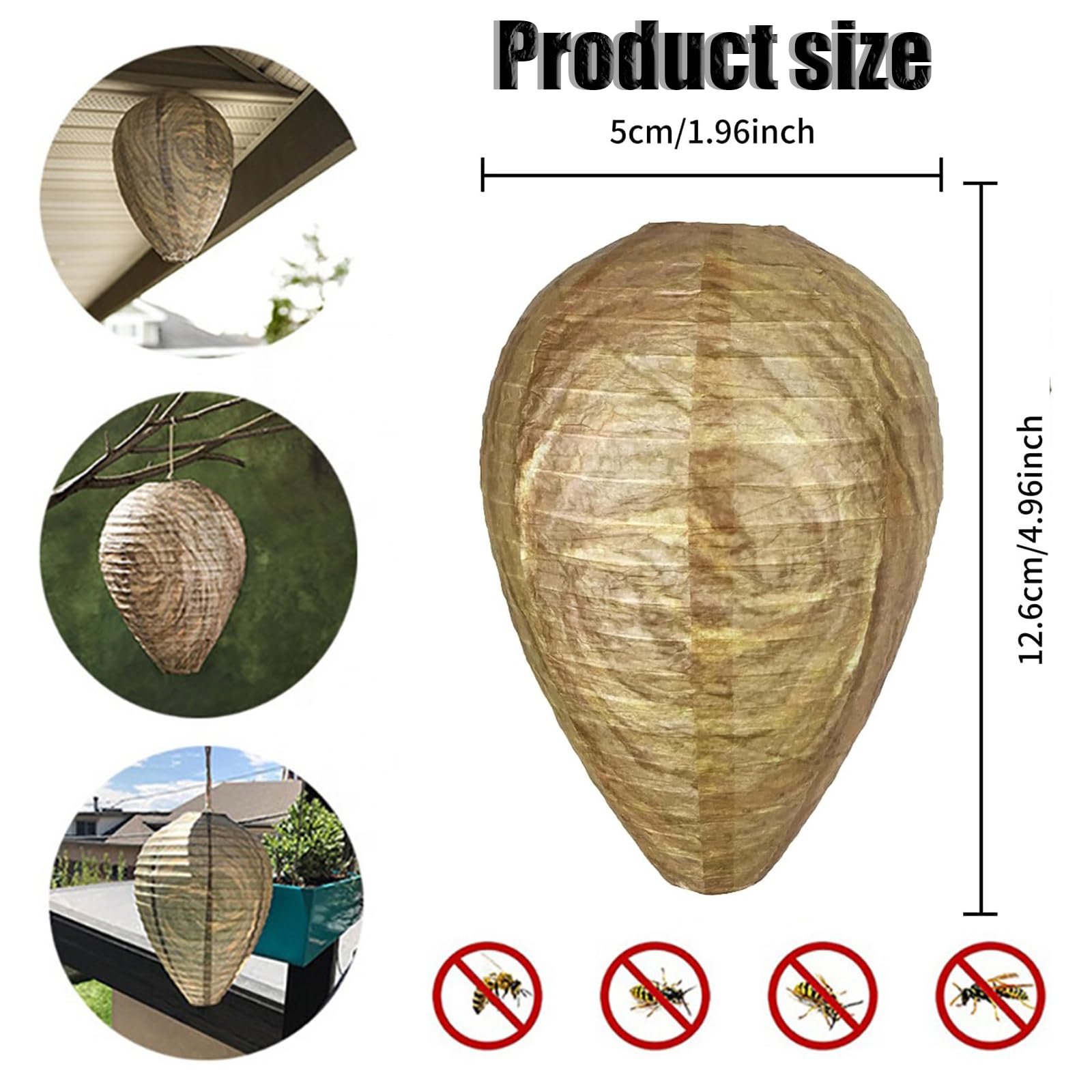 2 Unidades Señuelo Nido de Avispas para Colgar Exterior, Repelente Antiavispas Natural, Trampa Visual Disuasoria Falsa para Jardín, Terraza, Camping