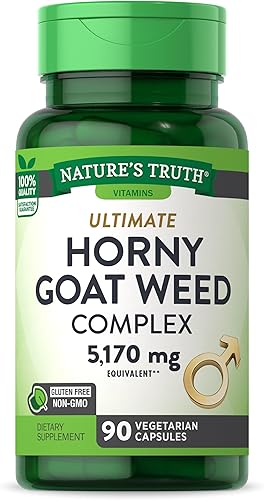 Nature's Truth Horny Goat Weed Complex 90 cápsulas 5170 mg con raíz de maca Suplemento de hierbas sin OMG y sin gluten para hombres