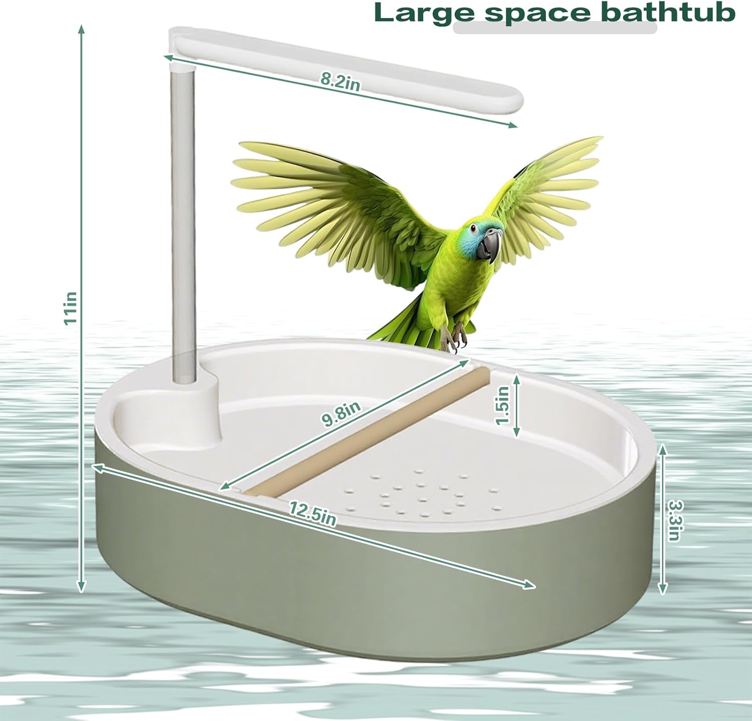 Parrot Bathtub, Large Bird Shower Fountain, Automatic Bird Bath, Parrot Bath Shower, Automatic Bathtub with Circulating Faucet, Indoor Fountain with USB Pump, Green X