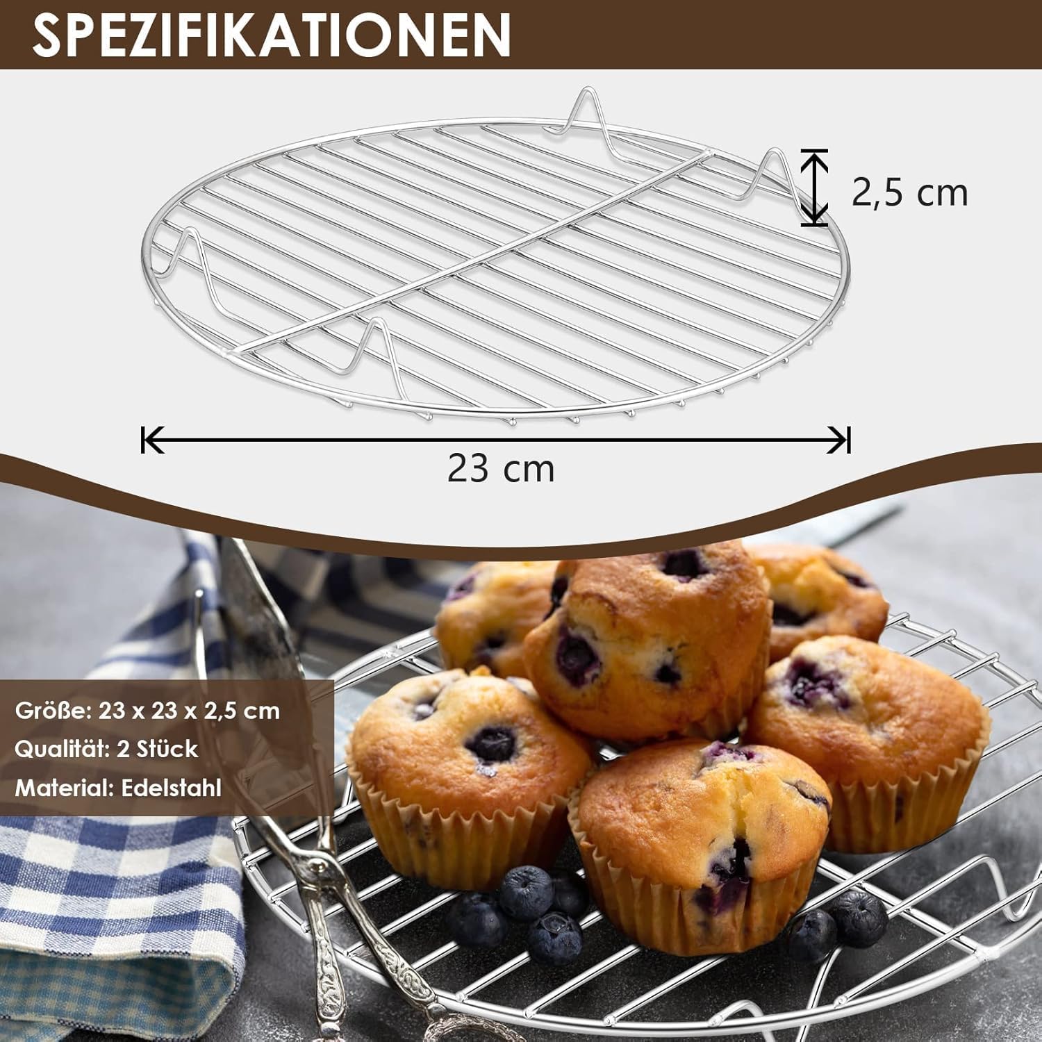 Grille de refroidissement ronde acier inoxydable 23 cm 2 pièces