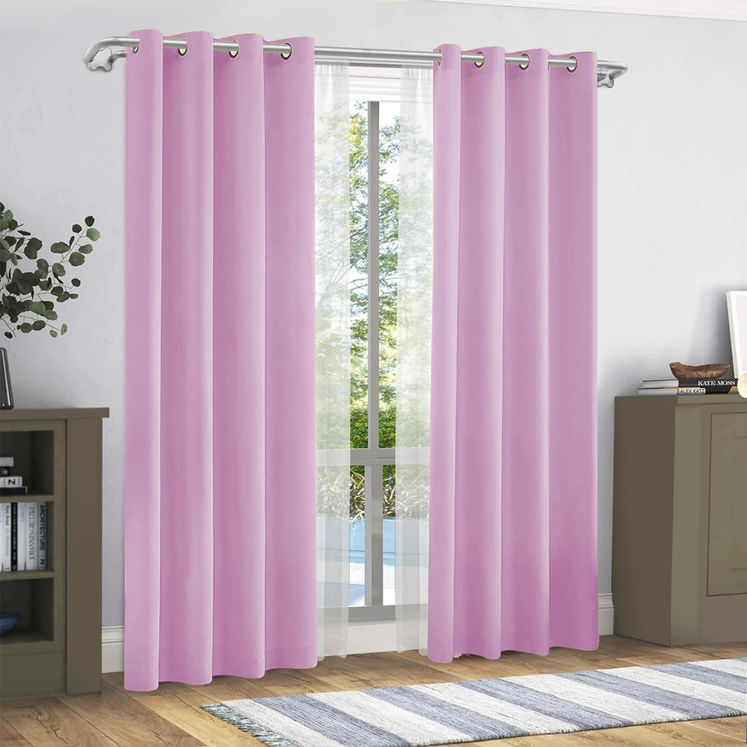 GREATOYAR Cortinas Salon Modernas, Cortinas Tela Lisa, Cortinas Translucidas, Cortinas Poliéster, Cortinas para Sala Cuarto Dormitorio Comedor Cocina Salón, 1 Pieza, 140x260cm, Rosa