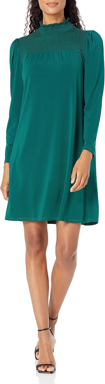 Adrianna Papell Womens Smocked Neck and Yoke Dress