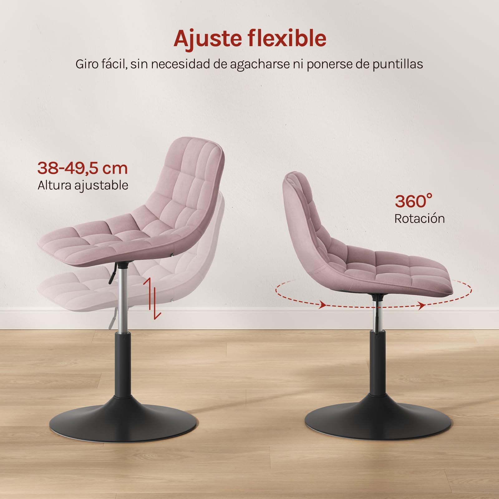 WOLTU Taburete Tocador con Respaldo, Altura Ajustable, Silla Maquillaje, con Reposapiés y Base Metalicas, Chenilla, Blanco