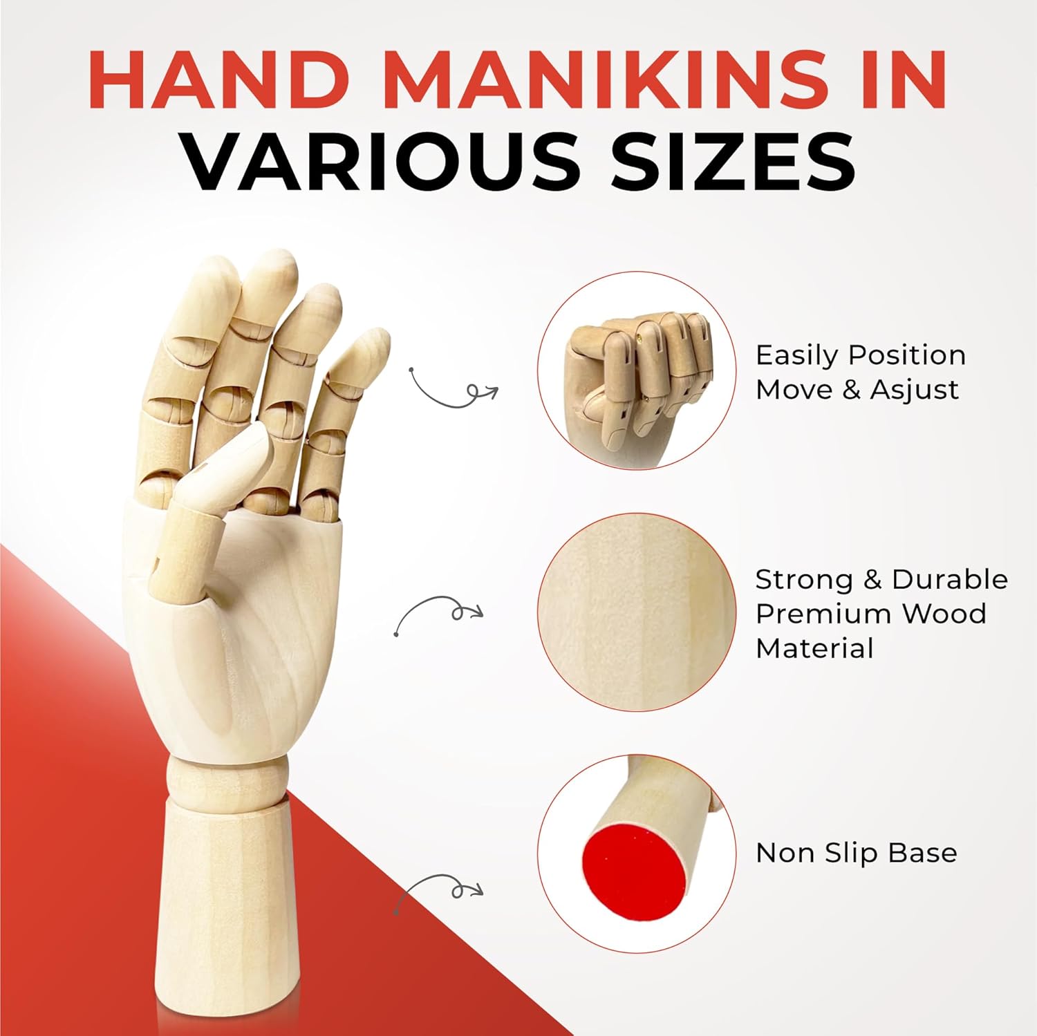 2 Assorted Size Large & Small Wooden Hand Artist Drawing Manikin Jointed Mannequin