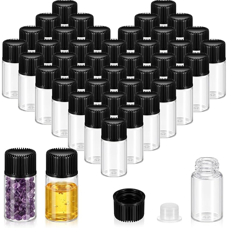 Frascos de vidro Lallisa com tampa rosqueável preta e batoques plásticos, 100 unidades de 3 mL