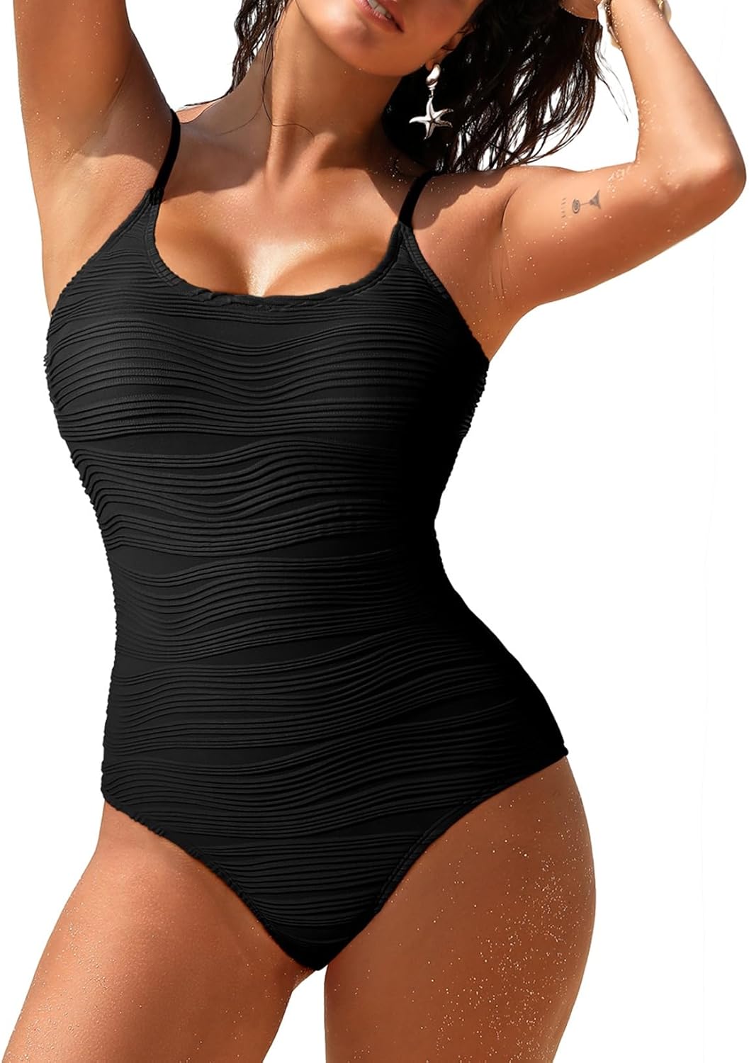 Pink Queen Womens One Piece Swimsuits High Waisted Tummy Control Bathing Suit Textured Swimwear