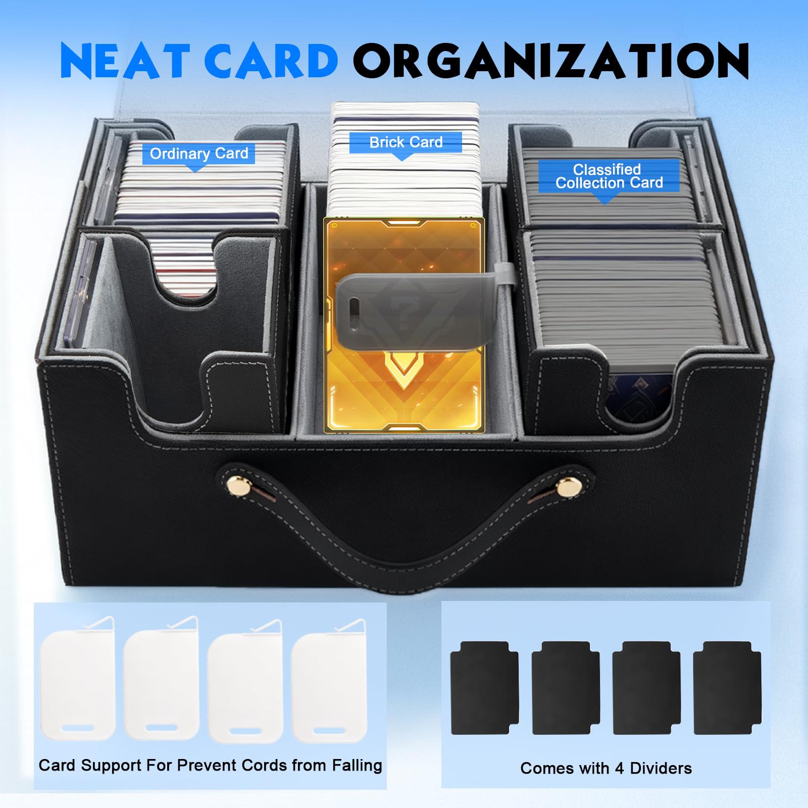 Boîte de Rangement pour Cartes à Collectionner 1800+ MTG/Yugioh/Commander/Pokémon, avec Séparateurs Réglables et 4 Rangées, Compatible Cartes Magnétiques/Toploader/Sleeved/Sleeveless