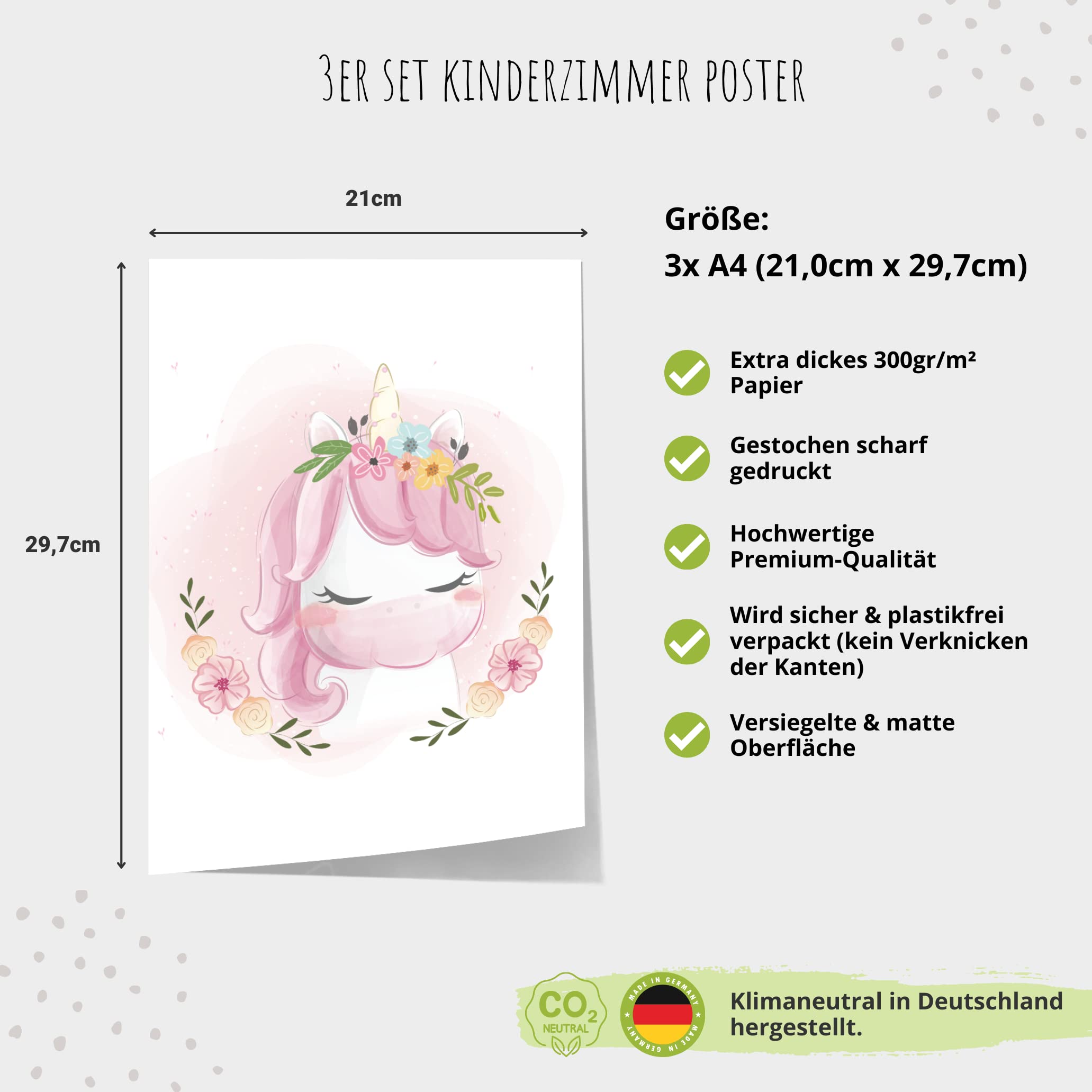 MeinBaby123 Lot de 3 images de licorne pour chambre d'enfant - Format A4 - Lot de posters décoratifs - Cadeaux pour fille - Cadeau bébé (V5)
