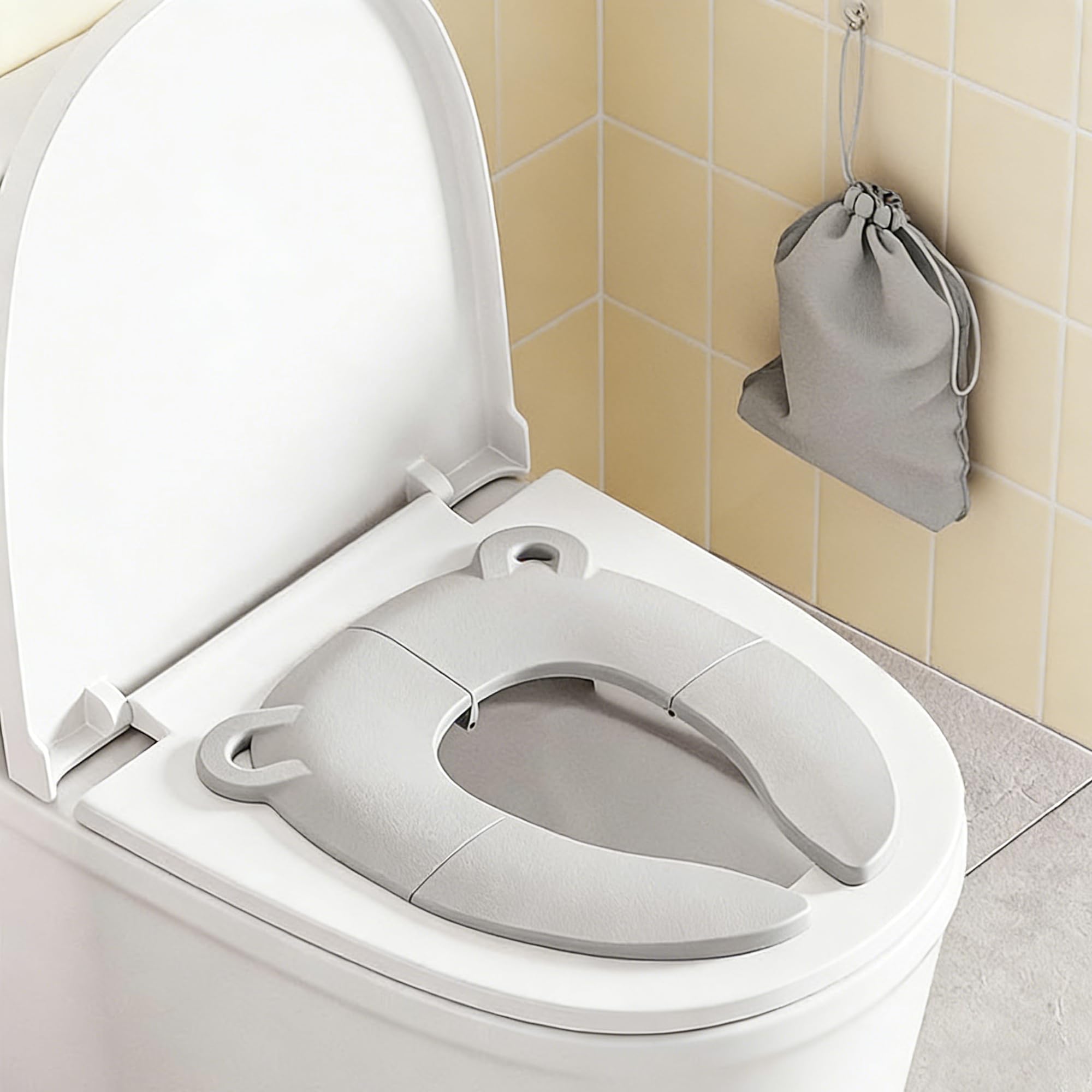 WSNDM Folding Toilet Seat for Children, with Storage Pouch, Baby Fold-and-Go Potty Seat, Folding Travel Potty Seat for Boys and Girls Non-Slip, Universal for Multiple Types of Toilets
