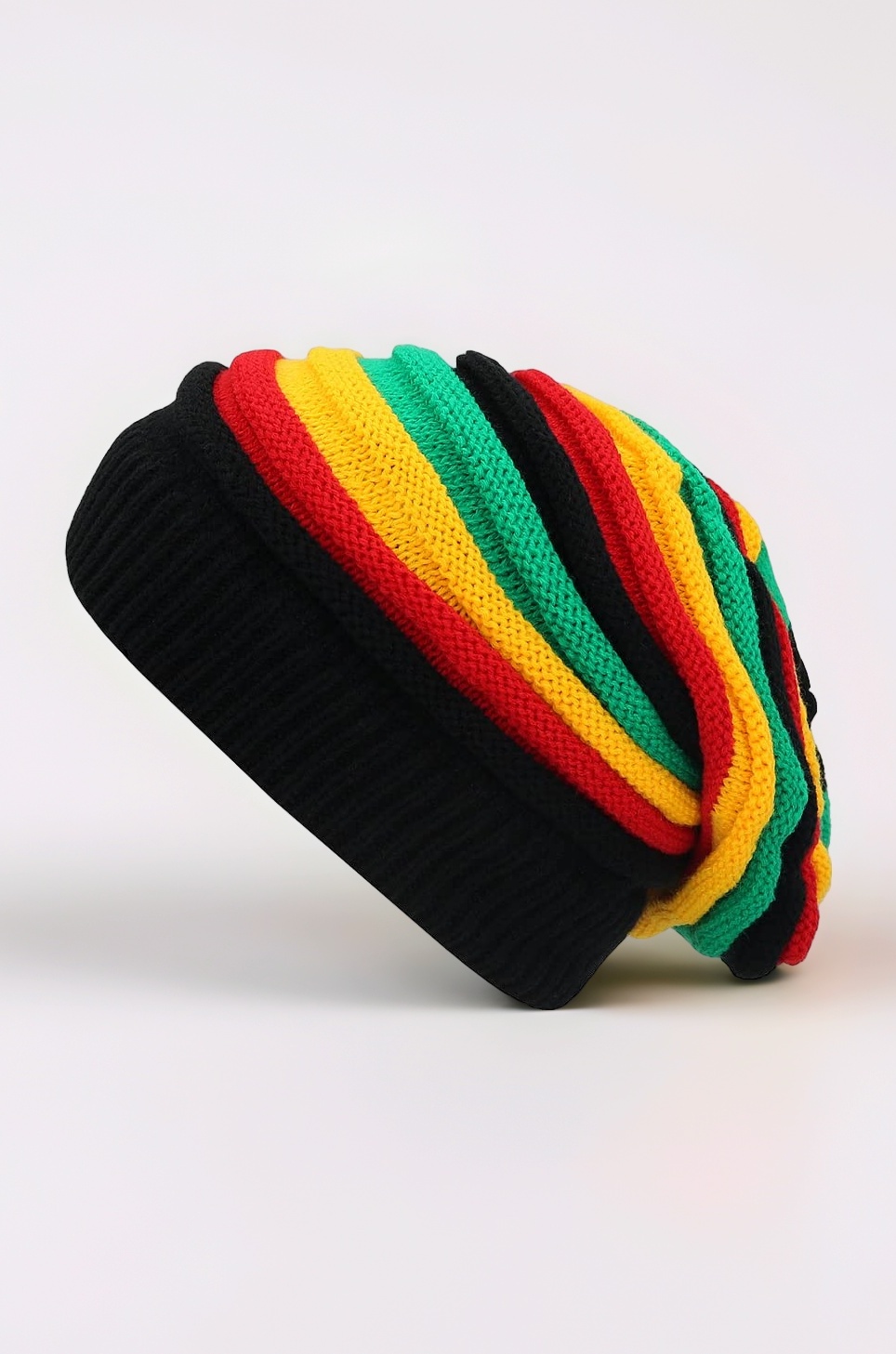 Unisex Jamaica Reggae Cap Rasta Slinky Beanie Multi-Colour Striped Slouchy Baggie Beanie Skullies Gorro Rasta Hat, Black, 8