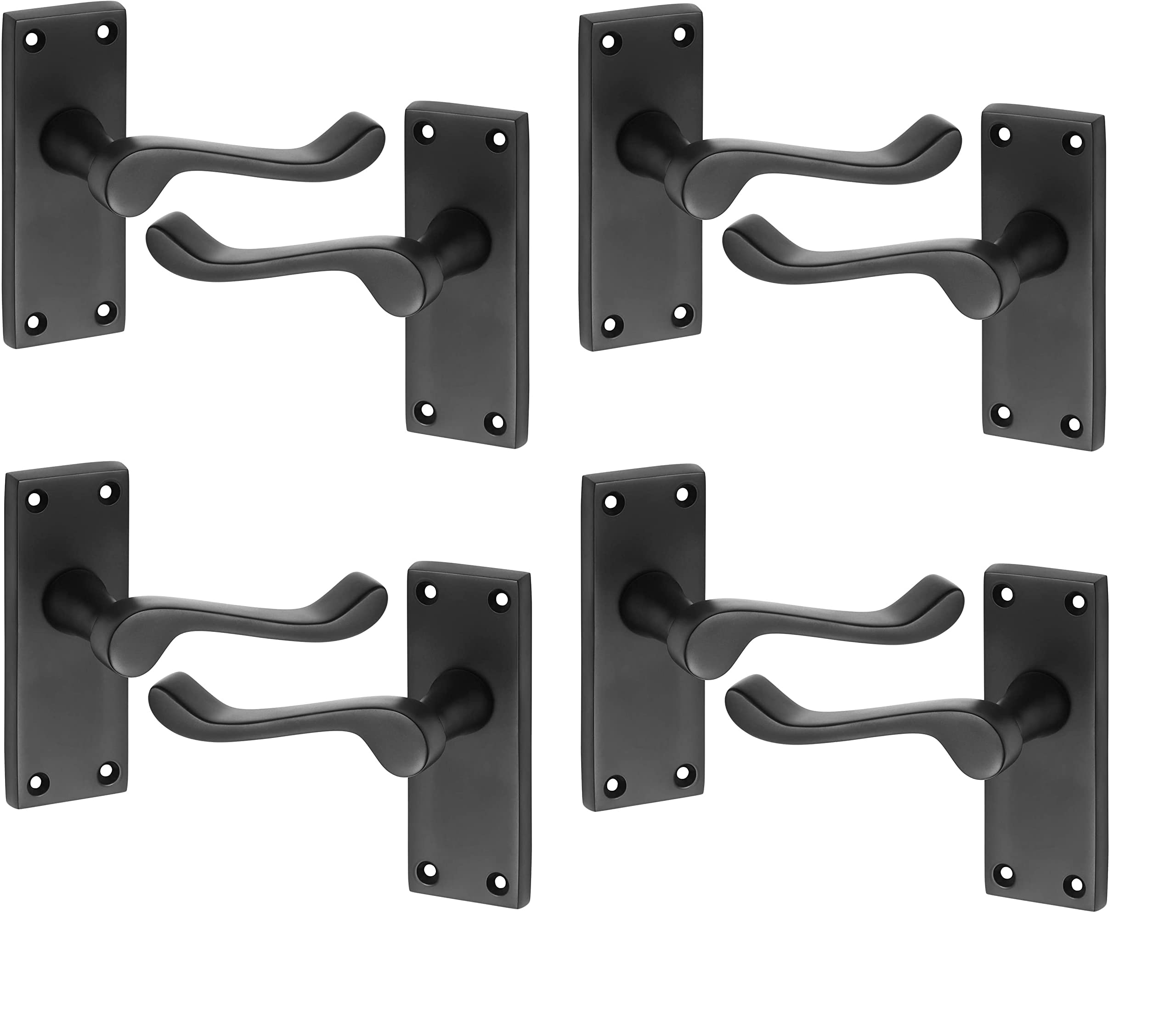 Golden Grace Victorian Scroll Lever Latch Door Handles in Matt Black Finish, Classic Interior Doors Hardware, 4 Pairs - 120mm Long