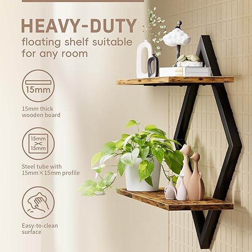 Miniatura 3 de Nuevo juego de pared flotante de 2 estantes mejorado con marco de metal de 1 pieza sin montaje, hoja de hierro reforzado que soporta más de 40