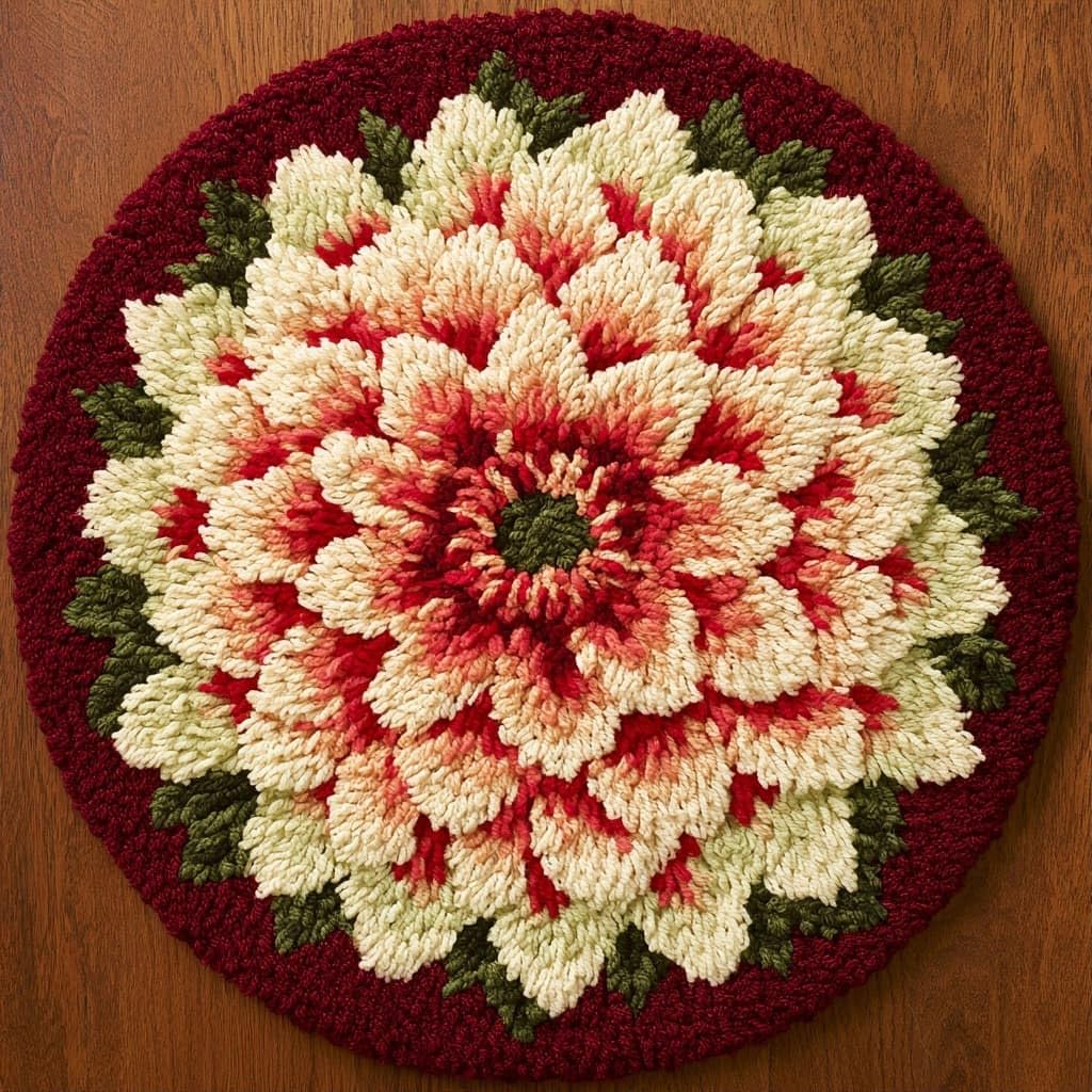 AMBATTERY Round Latch Hook Kits Pre-Printed Rug,Chrysanthemum Flowers