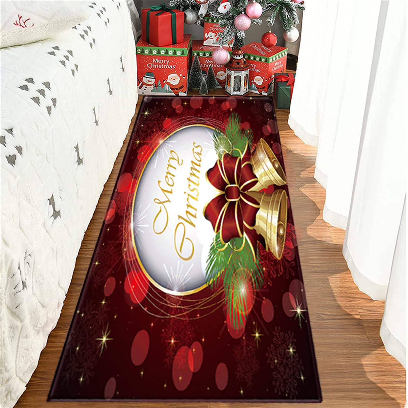 Alfombras Navideñas Felpudo Antideslizante Merry Christmas Alfombra Navideño Impresa En 3D Alfombrilla De Piso para Cocina Entrada Dormitorio Baño, Decoración para Navidad,60x180cm/23.6"x70.8"