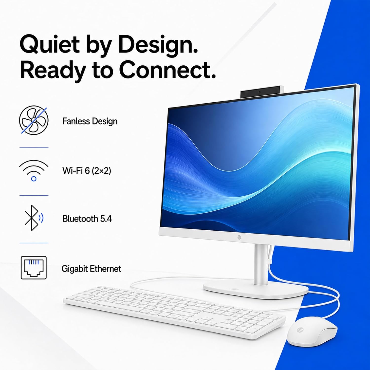 HP OmniStudio 24" All-in-One Desktop, Intel N150 Processor, 8GB DDR5 | 128GB UFS Storage, FHD Non-Touch, Wi-Fi 6, Bluetooth 5.4, 1080p Webcam, Keyboard & Mouse, Windows 11 Home, Cashmere White image 3