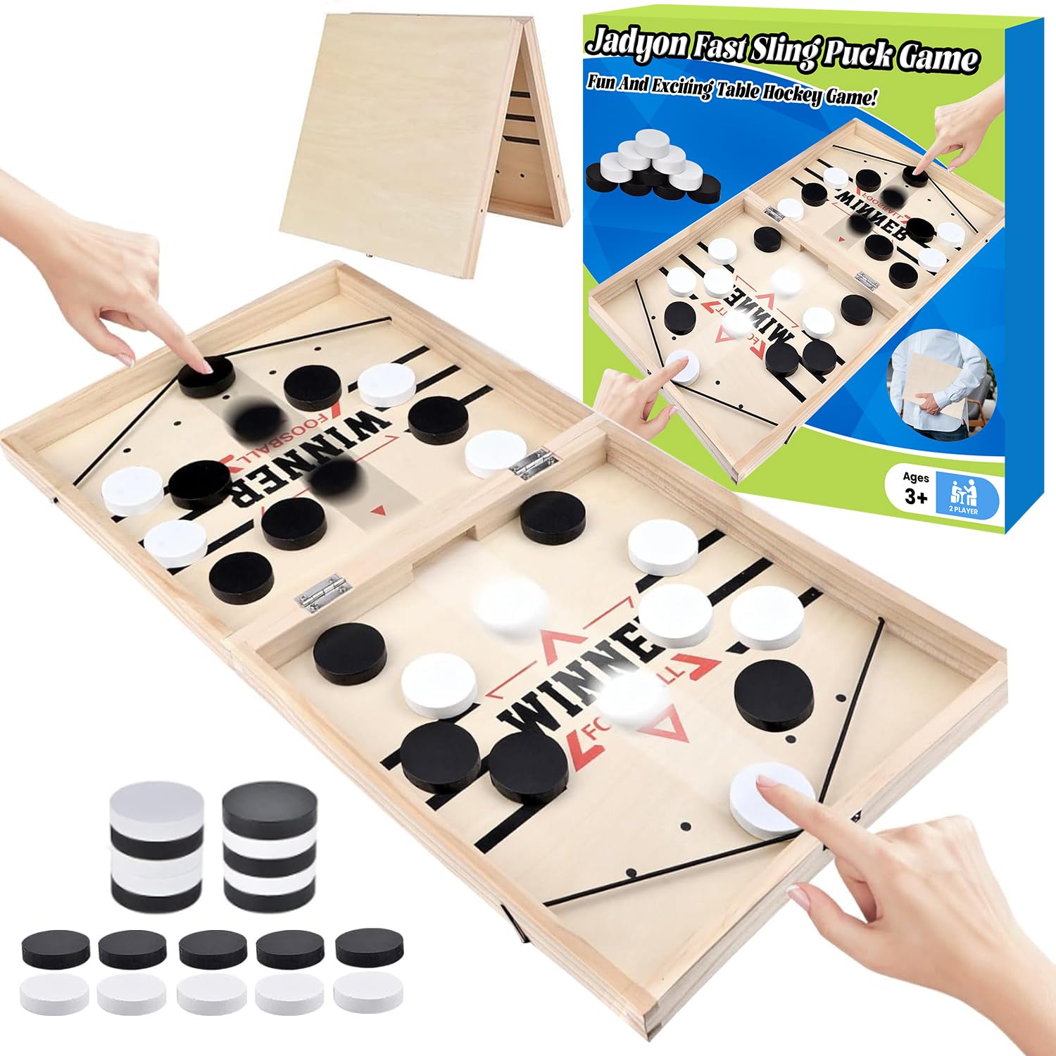 Fast Sling Puck Game - Gioco Da Tavolo Hockey Da Tavolo 2 Giocatori, In Legno, Portatile E Pieghevole, Gioco Interattivo Per Famiglie E Bambini - 3