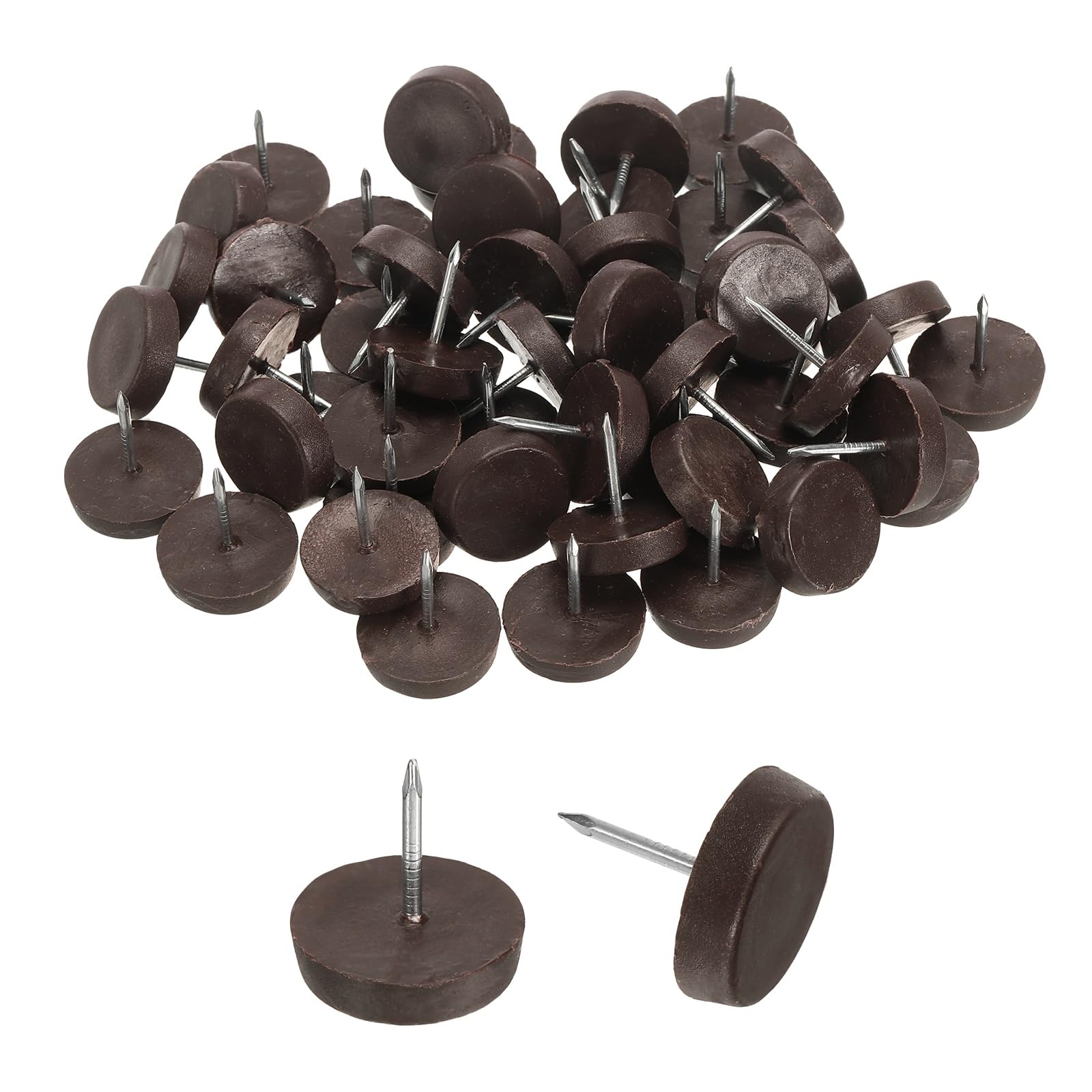 sourcing map 50Pcs Furniture Sliders, 20mm Round Plastic Furniture Glides Nail-on Pads, Hardwood Floor Protectors for Chair, Table, Desk, Cabinet Leg, Brown