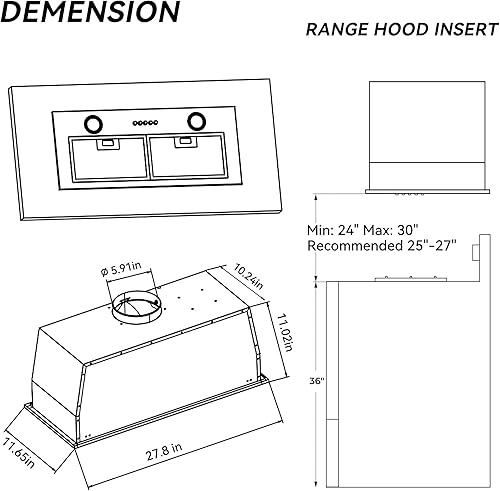 Miniatura 2 de Campana extractora integrada de 30 pulgadas de 700 CFM para cocina | Campana de ventilación de estufa de acero inoxidable con luces LED brillantes,