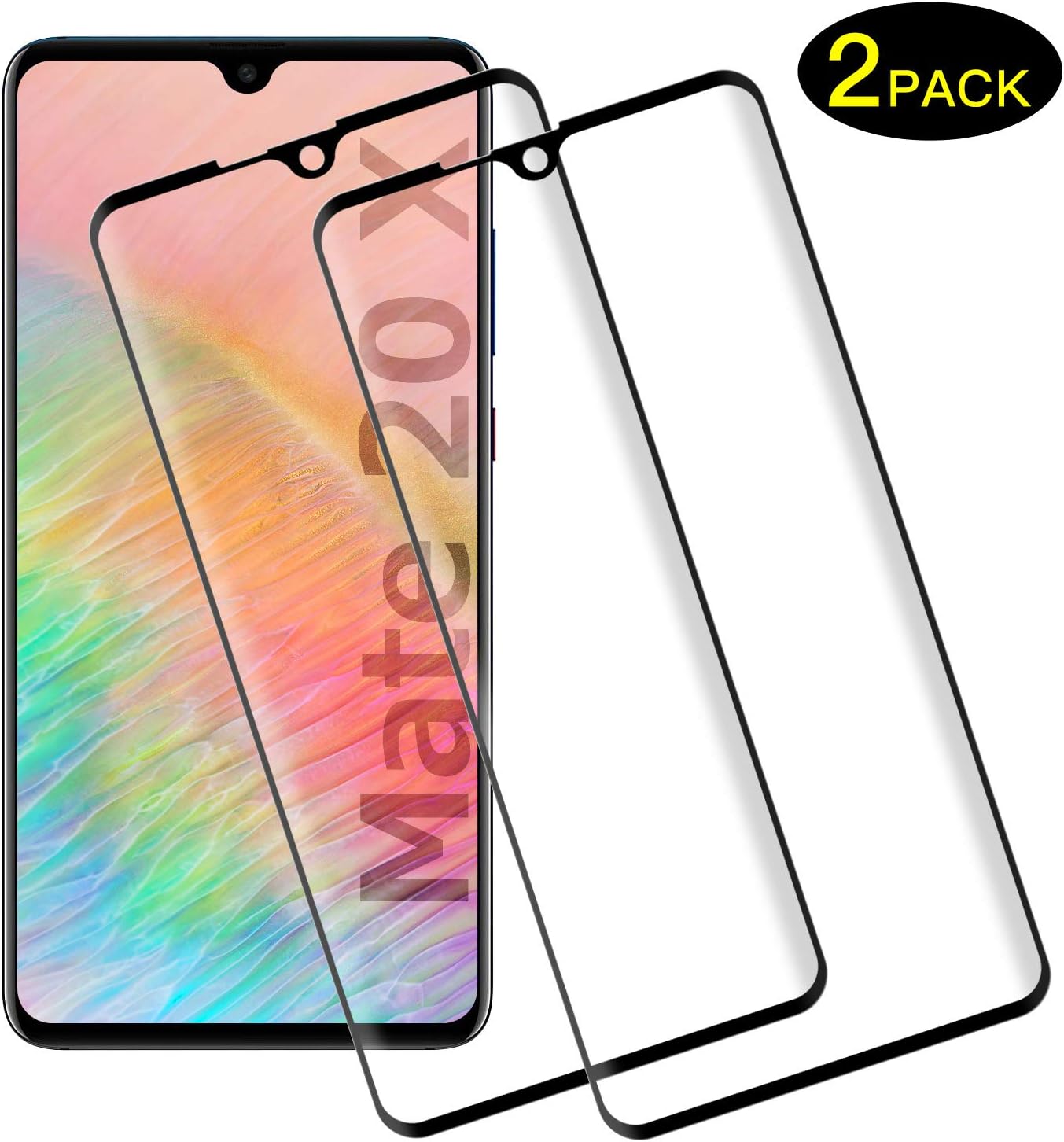 DOSMUNG [2 Pack Screen Protector for Huawei Mate 20 X (5G), Tempered Glass of Huawei Mate 20 X [9H Hardness] [3D Curved] [Anti-Scratch/Scrape] [Bubble Free] Huawei Mate 20 X Glass Screen Protector