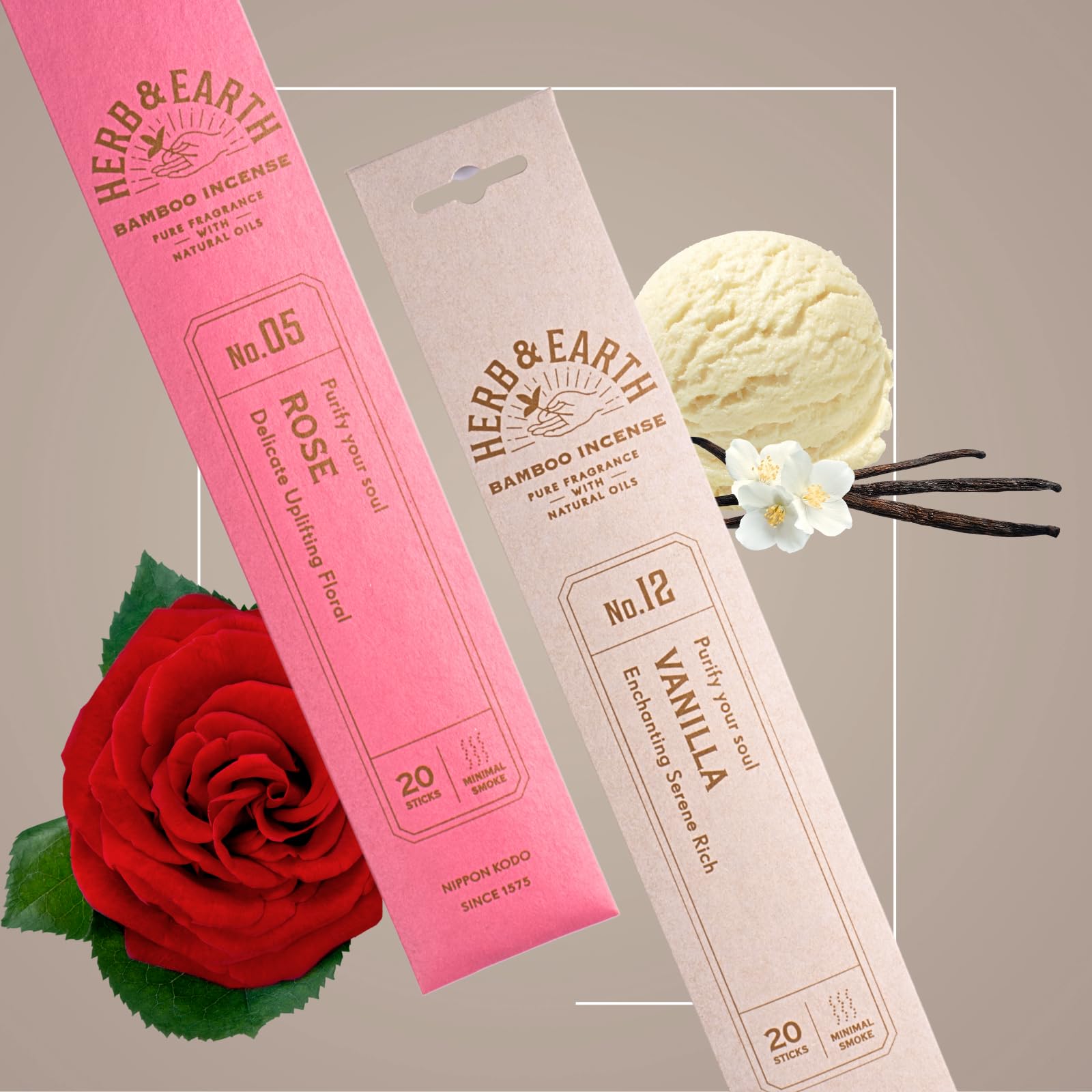 Nippon Kodo Herb & Earth Japanische Premium Räucherstäbchen 12er Set Alle Düfte | Natürliche Zutaten, intensiver Duft | 240 Sticks