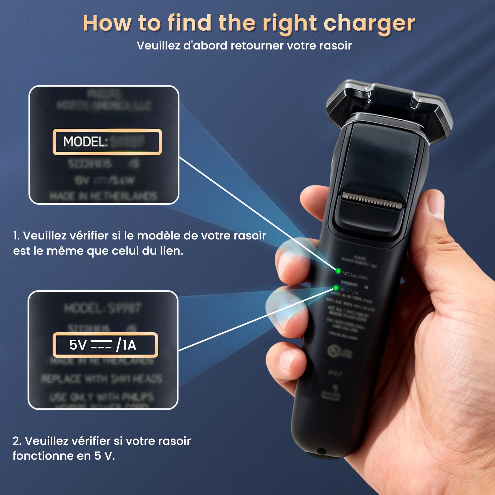 5 V Trimmer Caricabatterie Compatibile con Philips Rasoio 3000X/5000X/8000/i9000