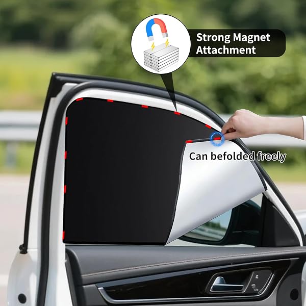 4 Stück Magnetisch Auto Sonnenschutz, Sonnenschutz Auto Vorhang Hinten mit UV Schutz, Reflektierende Hitzeschutz, Sonnenblende Kinder Auto Verdunkelung Fenster Erwachsene und Haustiere, Schwarz - 5