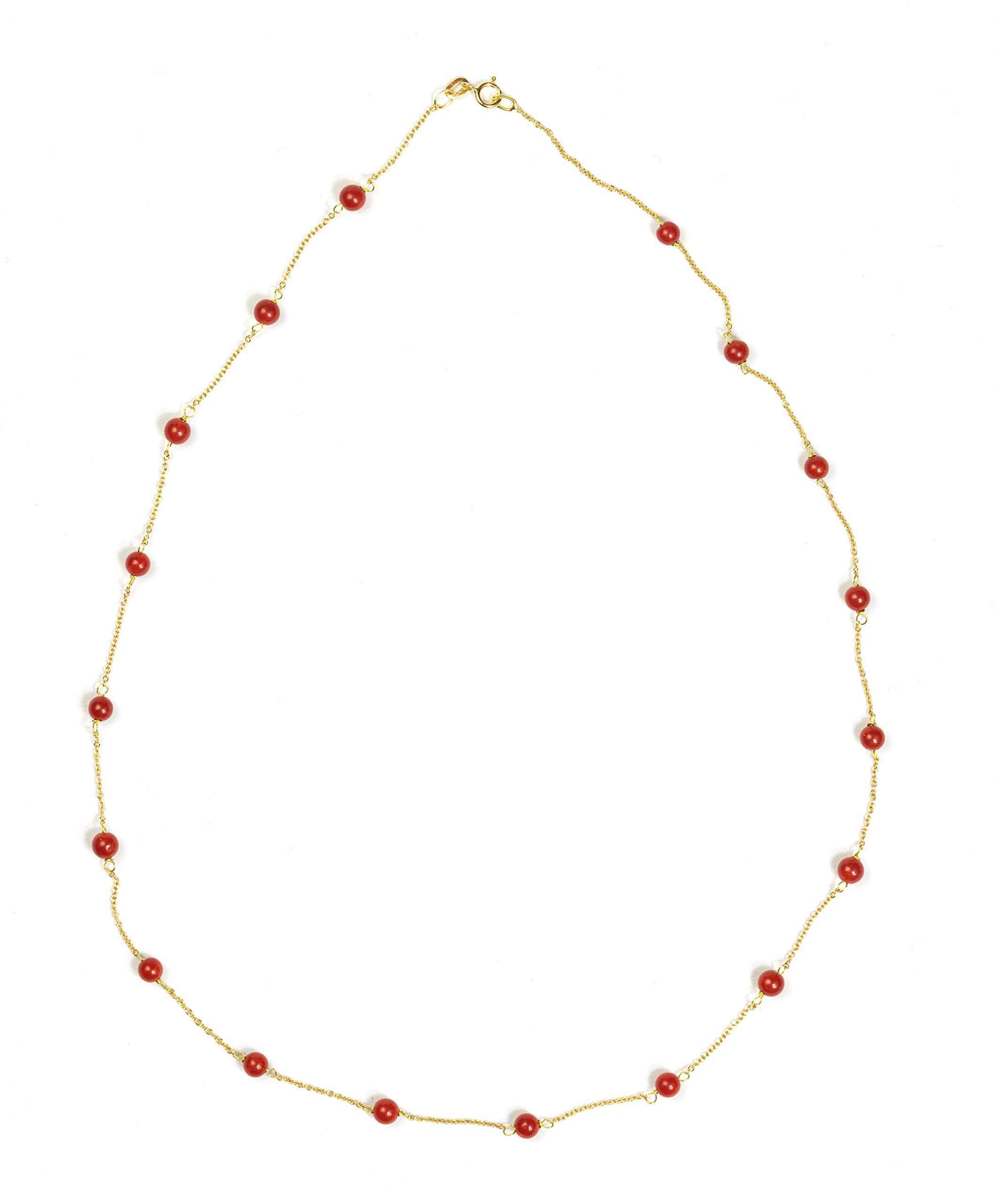 Gold Mediterranean Coral Bead Necklace (Sardinian Coral), Mediterranean Coral, Coral,Gold