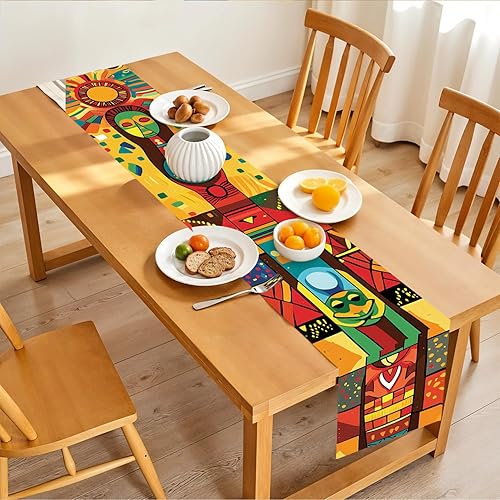 Miniatura 14 de Juego de manteles individuales y camino de mesa de muñeco de nieve y árbol de Navidad, 7 piezas (1 camino de mesa + 6 manteles individuales), diseño