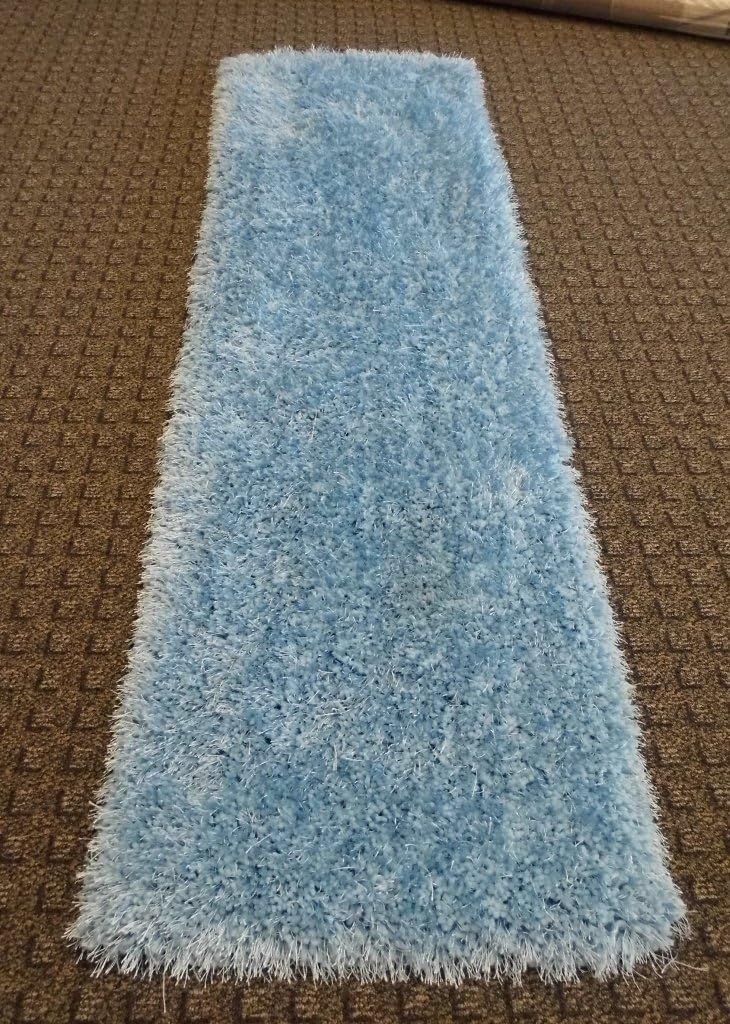 Rose Delux Light Blue Shag Runner Rug (2 Feet X 7 Feet 6