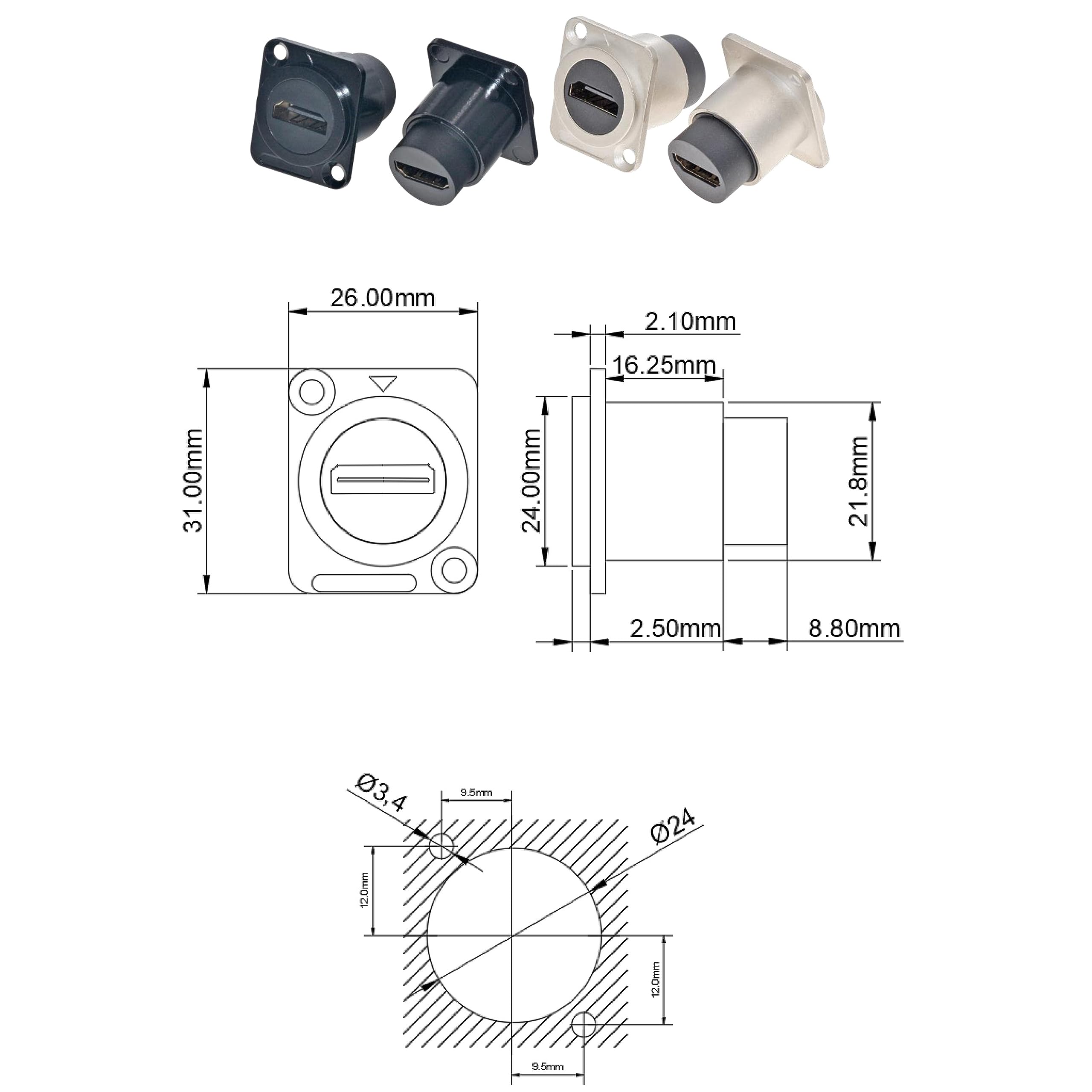HangTon 5pack HDMI 2.0 Waterproof Coupler Connector Panel Socket Bulkhead Feed Through, D-type Inline Cable Female to Female Extension - Image 3